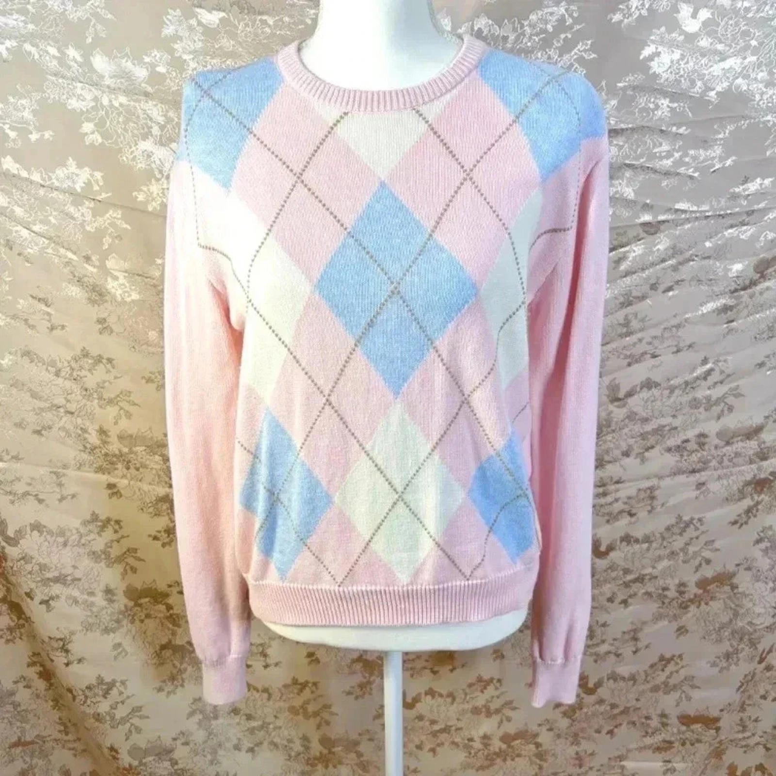 Brandy Melville John Galt Pink Blue Argyle Sweater Preppy Women's Size by Hot Girl Secondhand