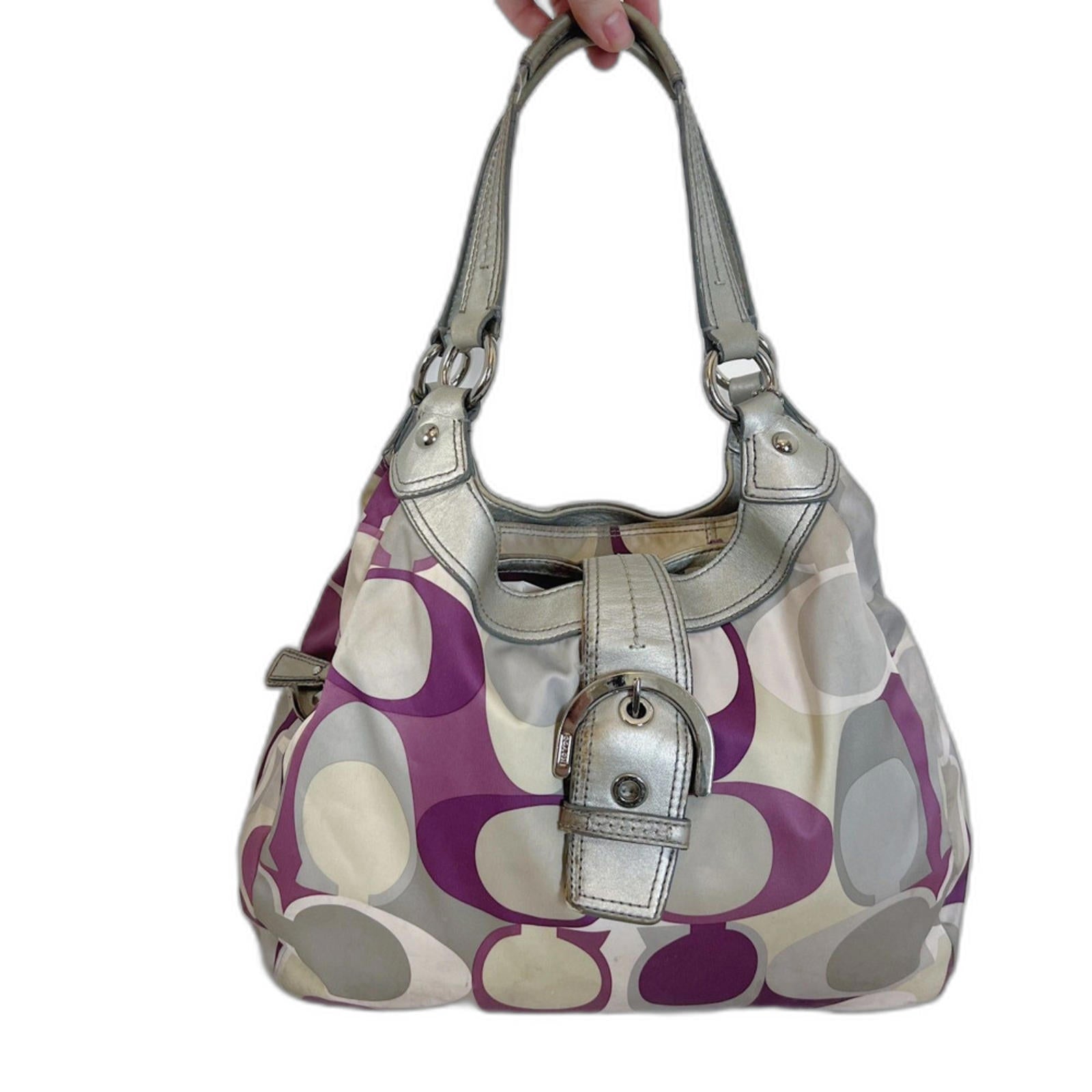 Coach y2k Vintage Signature Soho Satin Scarf Print Purple Silver Monog by Hot Girl Secondhand