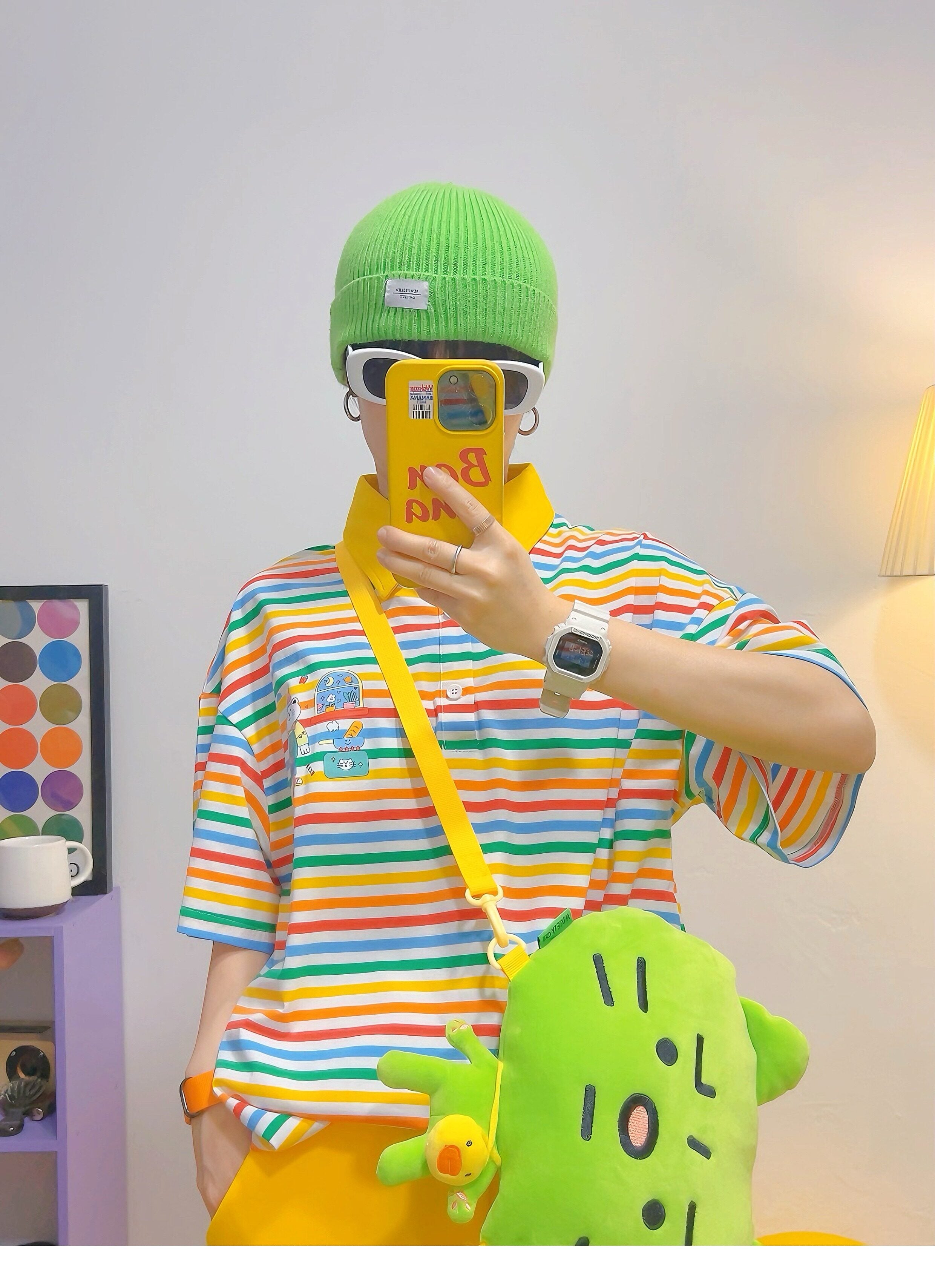 Dopamine Rainbow Stripe Polo Tee - KURIOSITAET by Land Decora