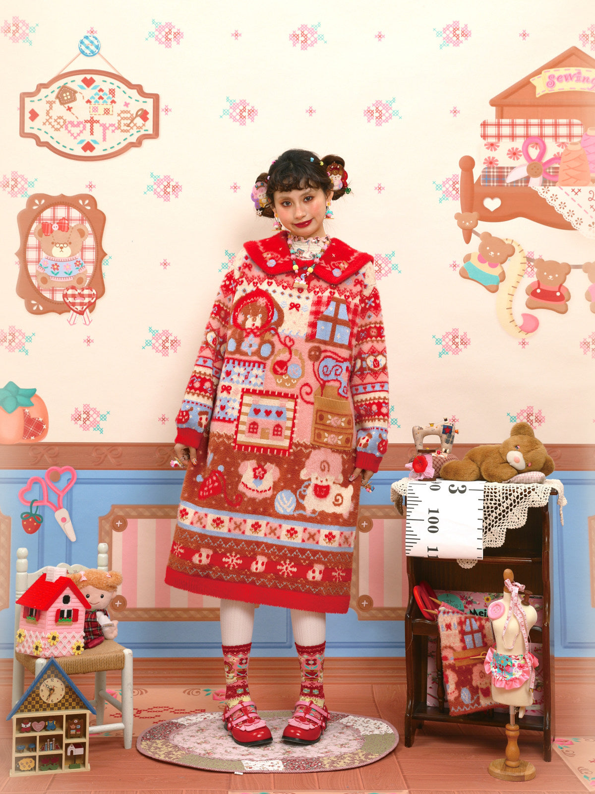 Decora Faux Fur Sailor Knit Dress - Lutra Jump by Land Decora
