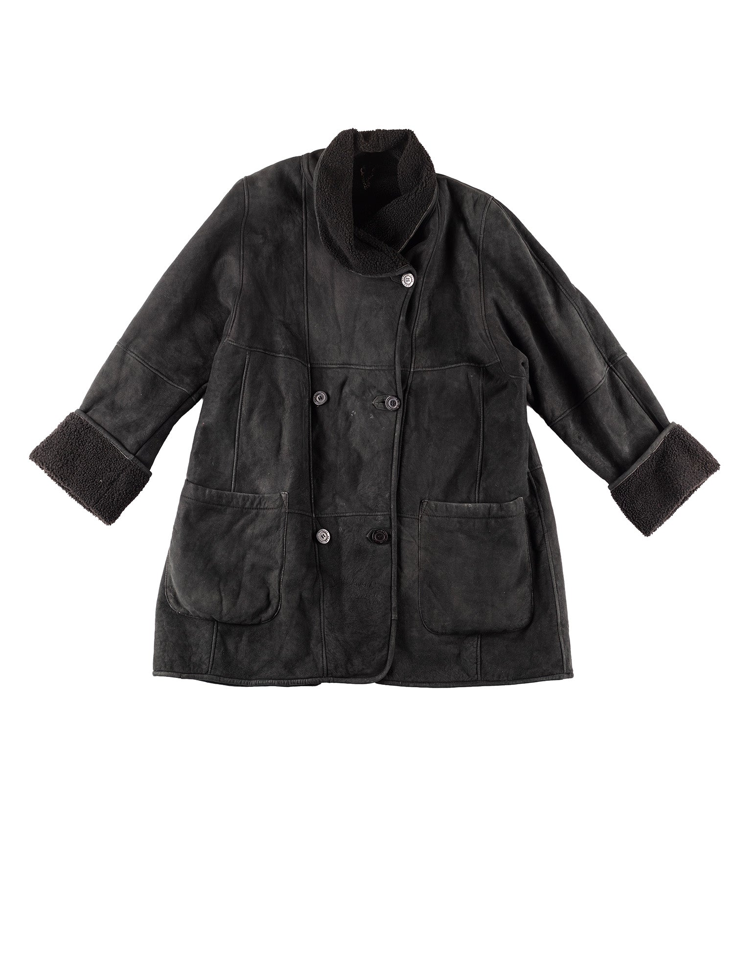 Vintage 90's Women Sheepskin Coat in Black by Northern Grip