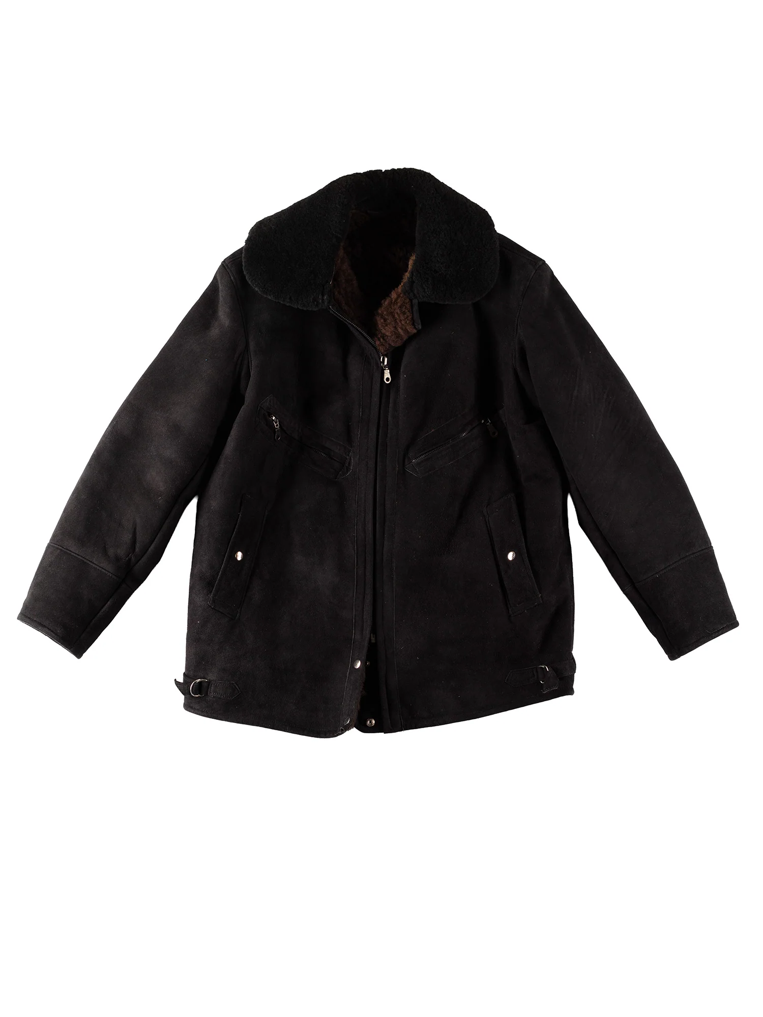 Vintage 80's Men Sheepskin Coat in Black by Northern Grip