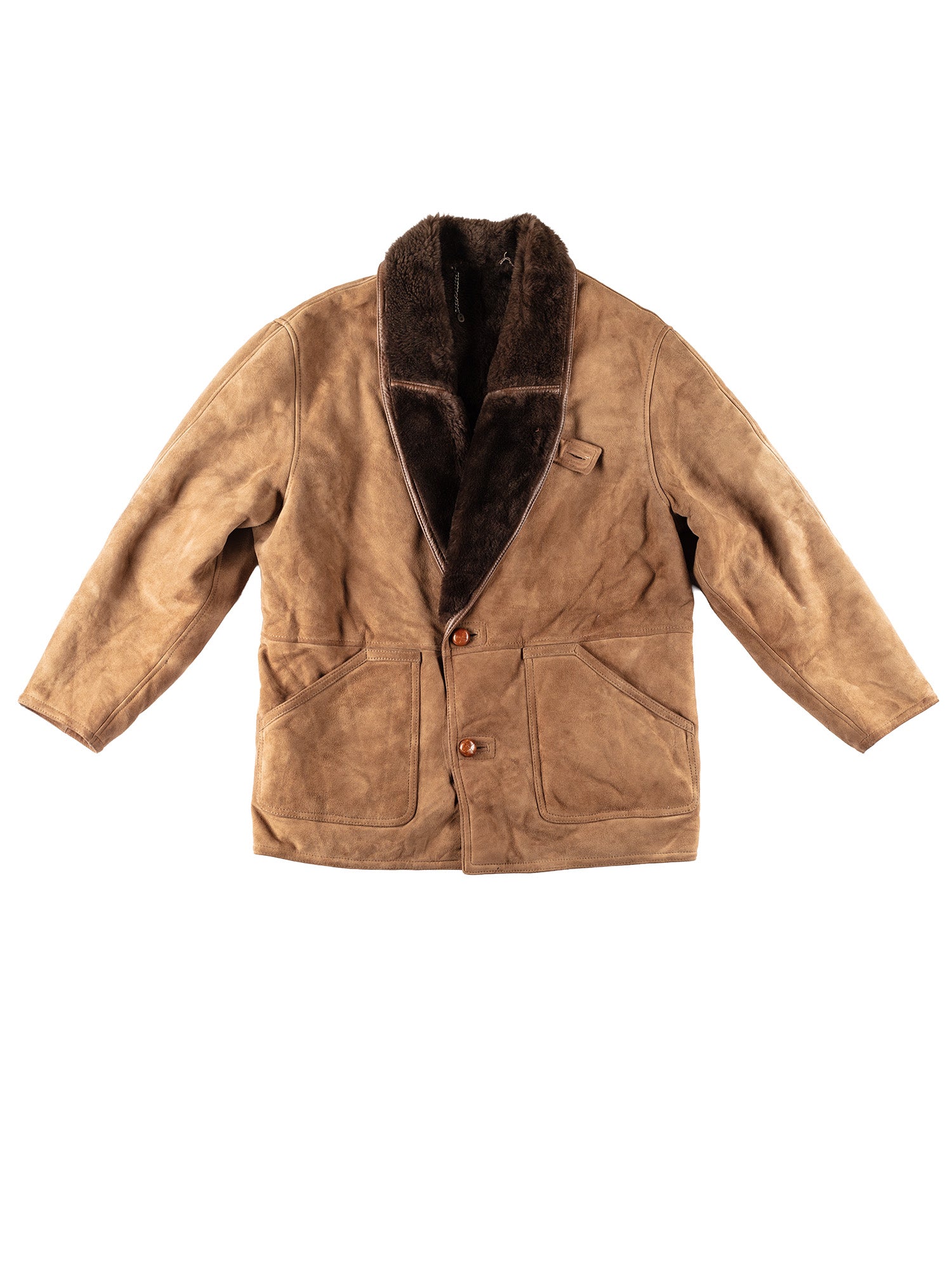 Vintage 80's Men Sheepskin Coat in Brown by Northern Grip
