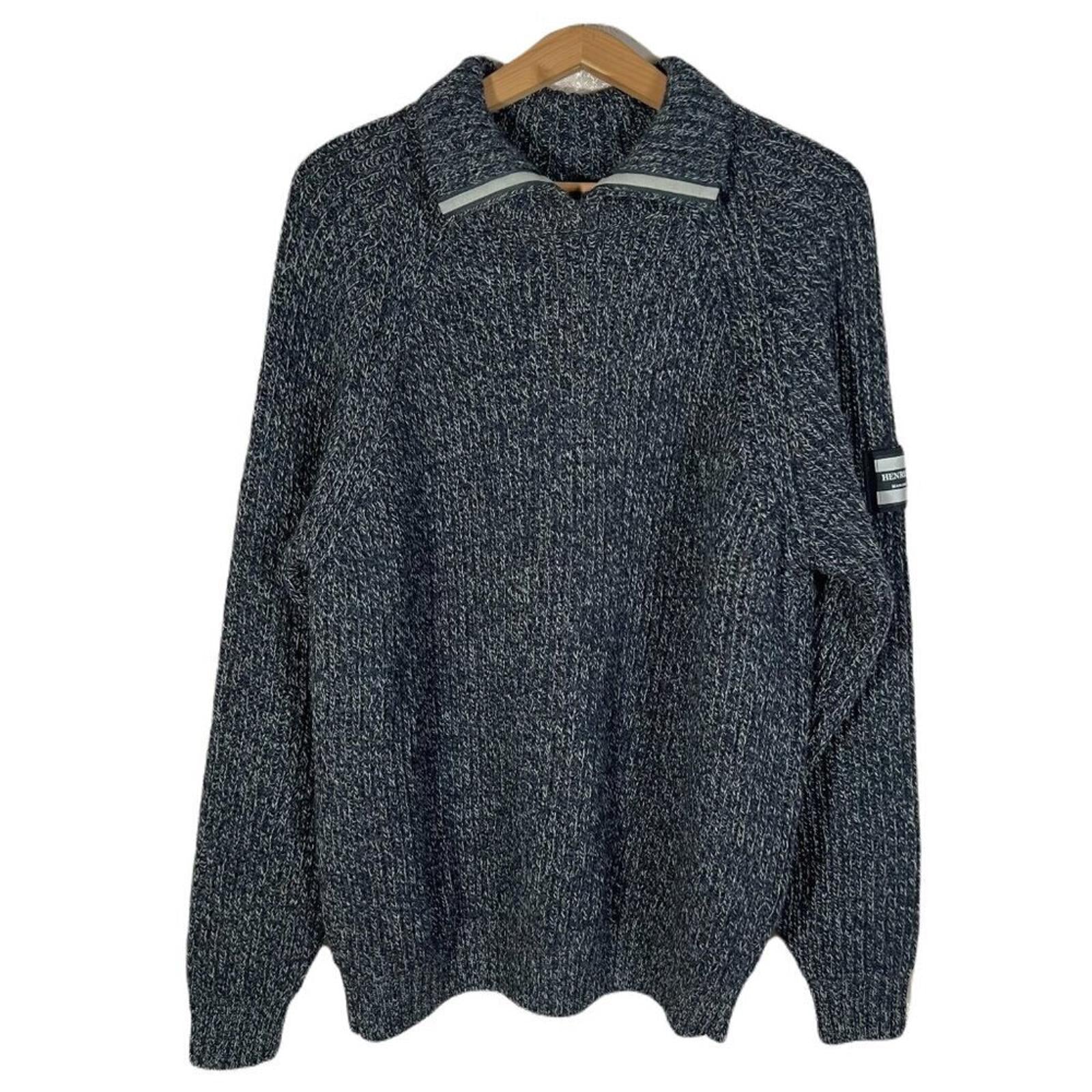 Henri Lloyd Men's 100% Wool Black and White Knit Collared Sweater Size by Hot Girl Secondhand
