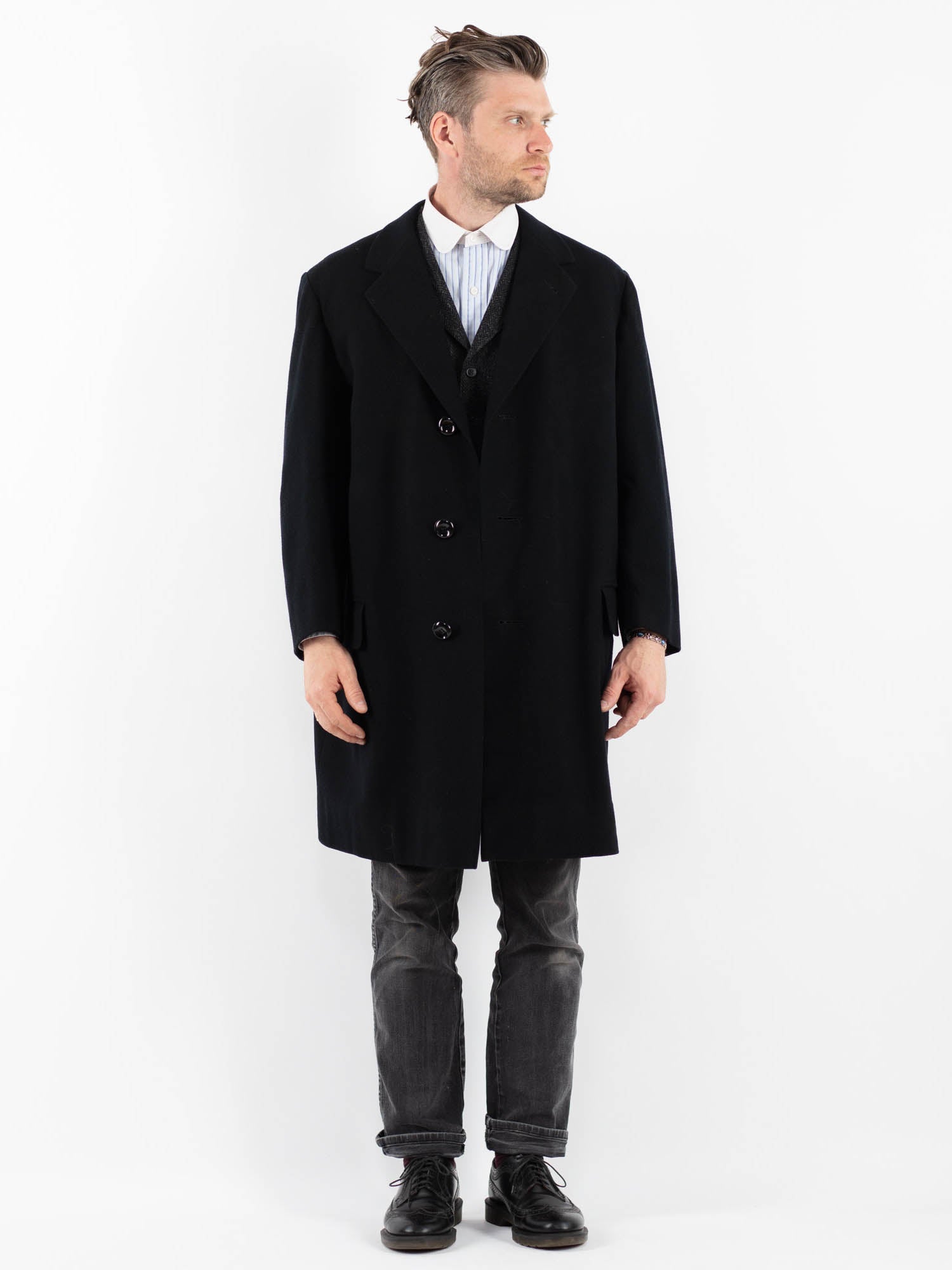 Vintage 70's Men Wool Coat in Black by Northern Grip