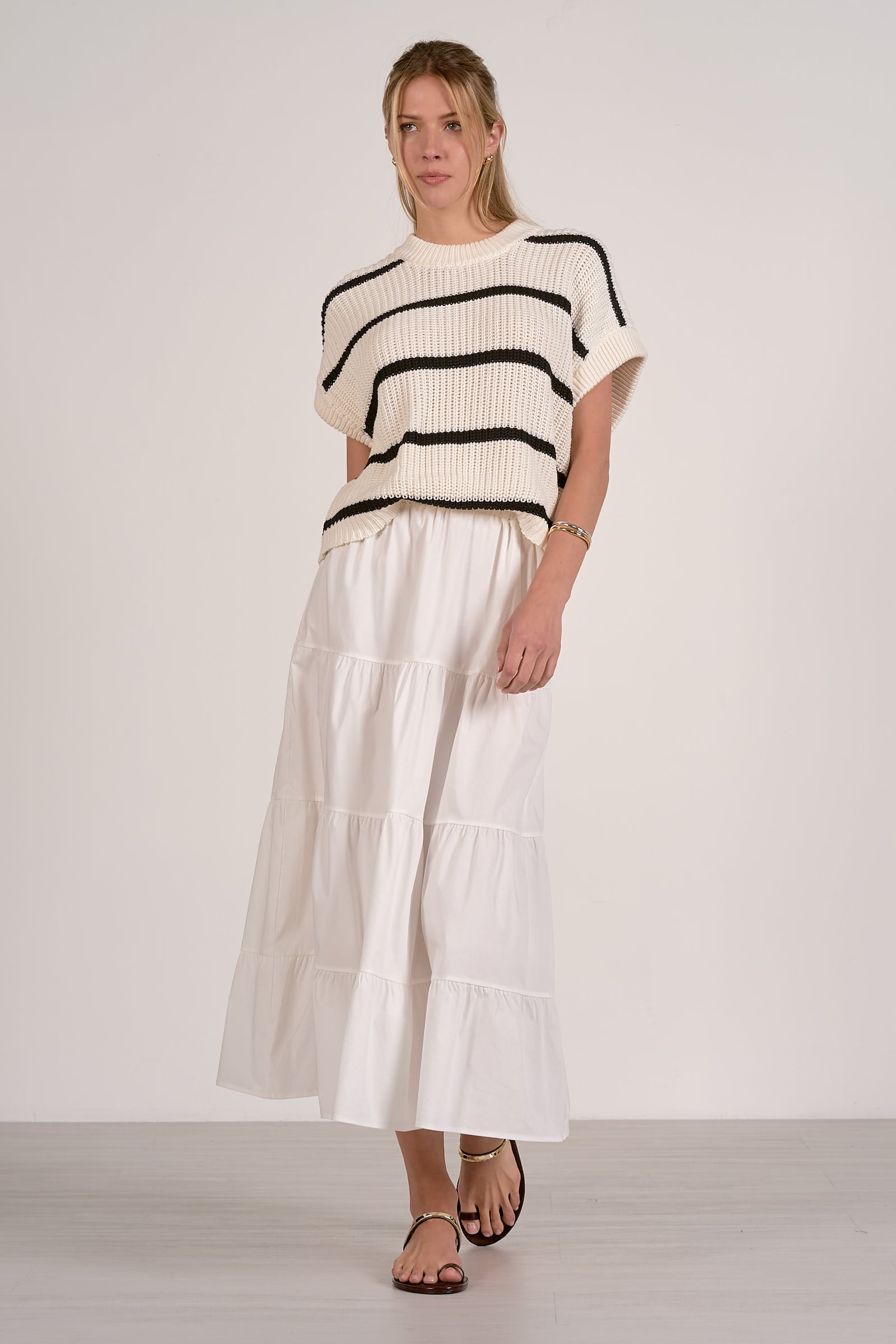 Elan Opal Sweater Dress in Black White Stripe by Sierra Deene