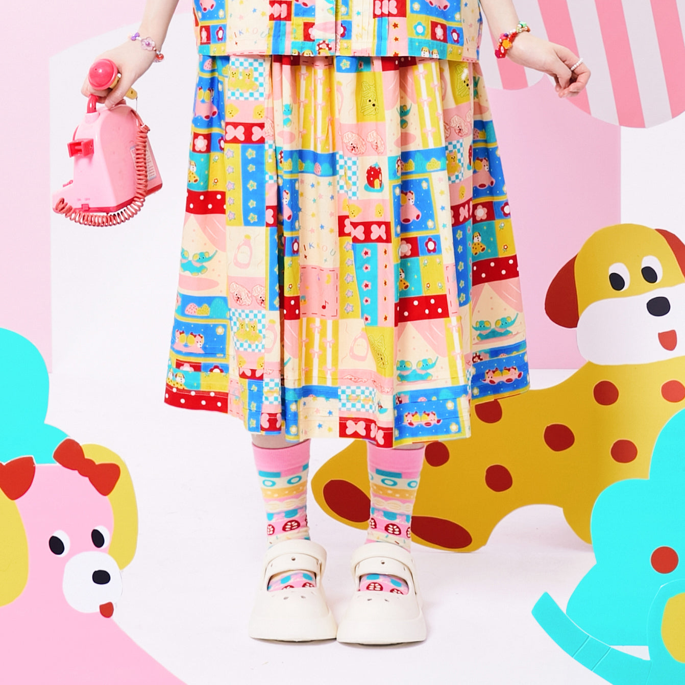 NIKKOU Home Skirt Printed Colorful Skirt – Japanese Fun Skirt Showa St by Land Decora