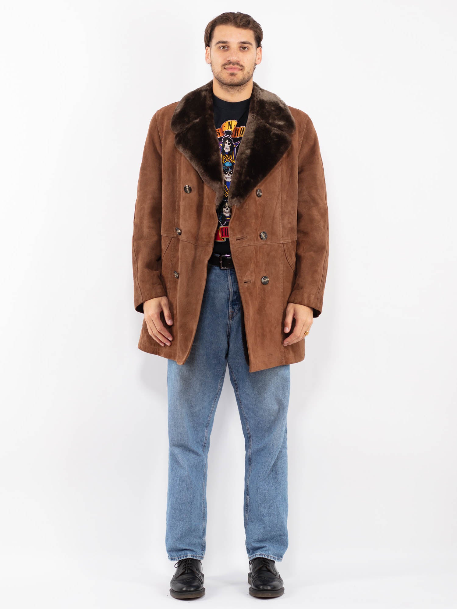 Vintage 70's Men Suede Sherpa Coat in Brown by Northern Grip