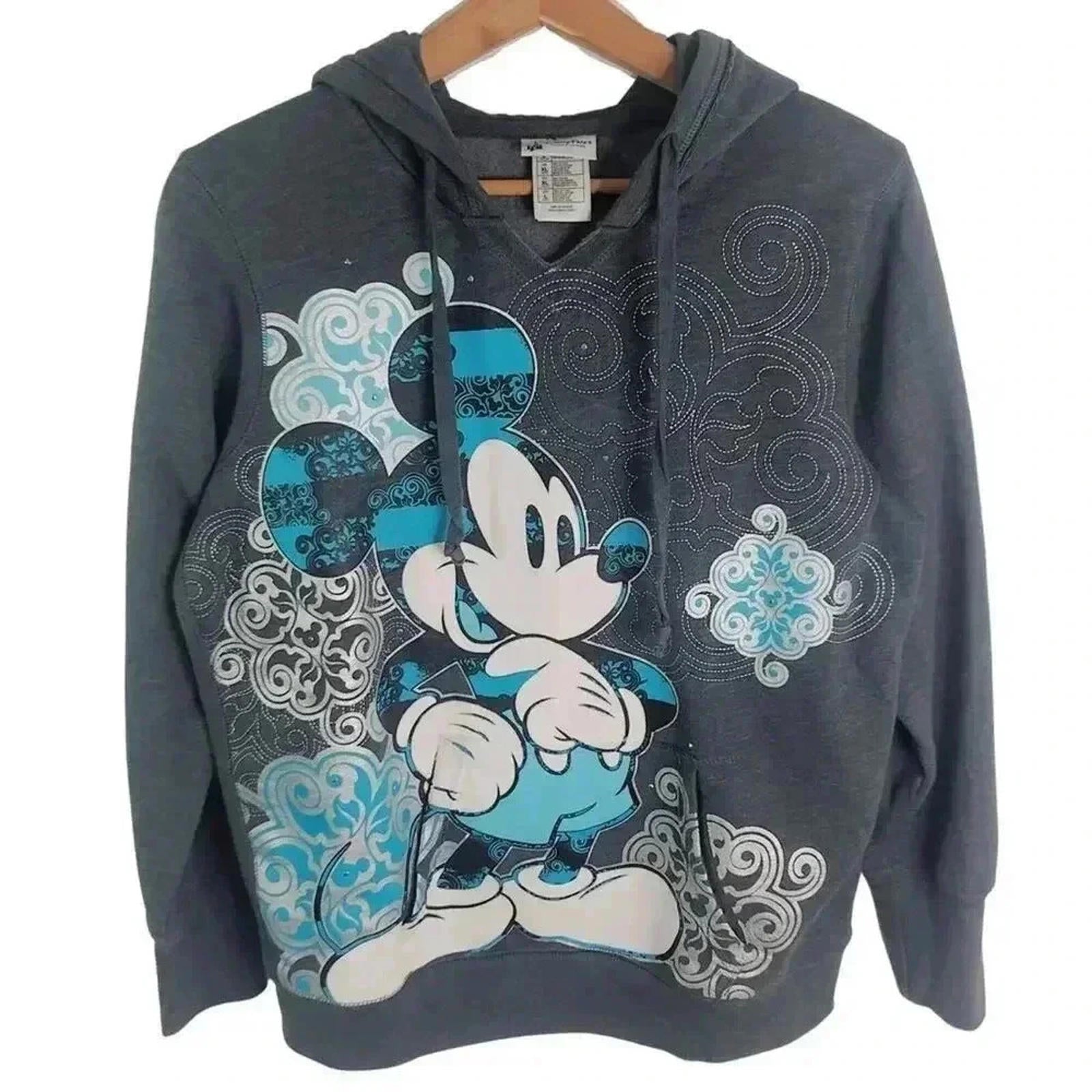 Disney Parks y2k Mickey Mouse Grey Rhinestone Hoodie Sweatshirt Women' by Hot Girl Secondhand