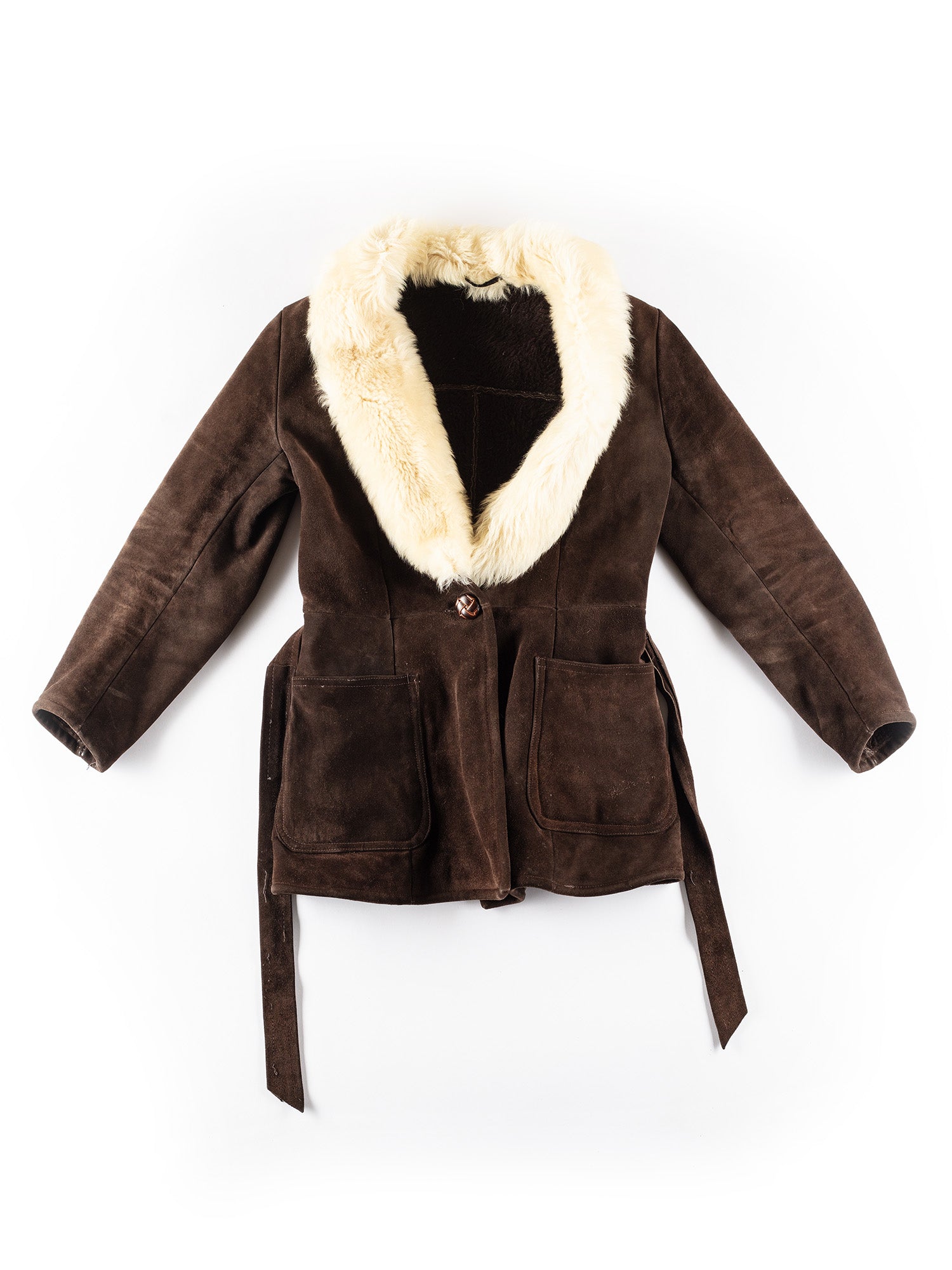 Vintage 70's Women Faux Sheepskin Penny Lane Coat in Brown by Northern Grip