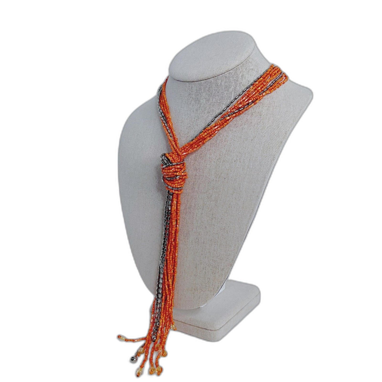 Vintage Orange Beaded Knotted Tassel Necklace Flapper Style Statement by Hot Girl Secondhand
