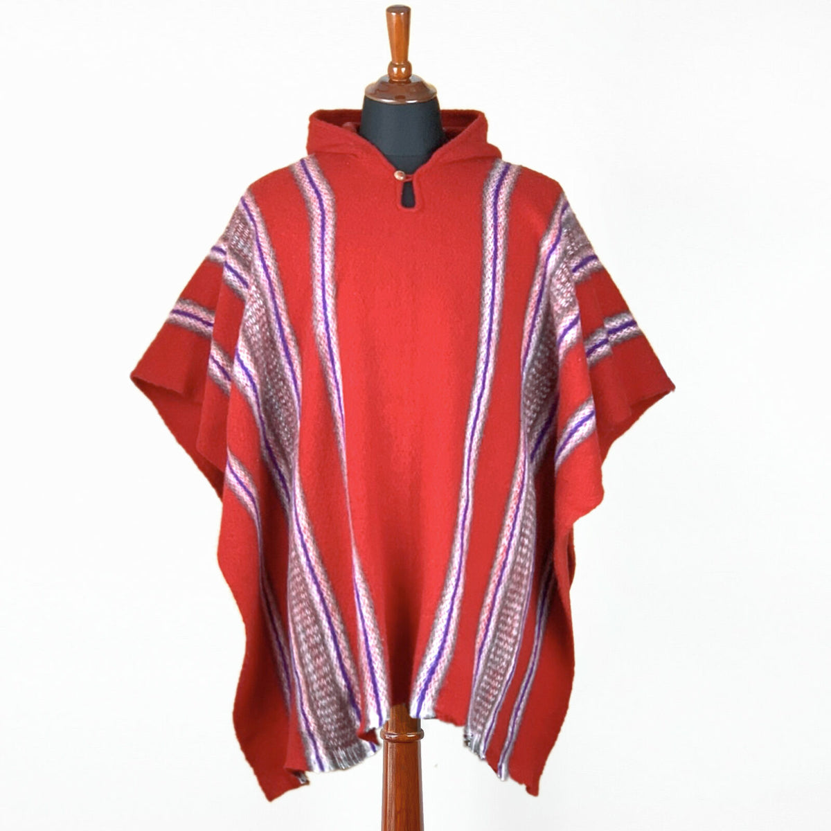 Llama Wool Unisex South American Handwoven Hooded Poncho Pullover by ECUALAMA