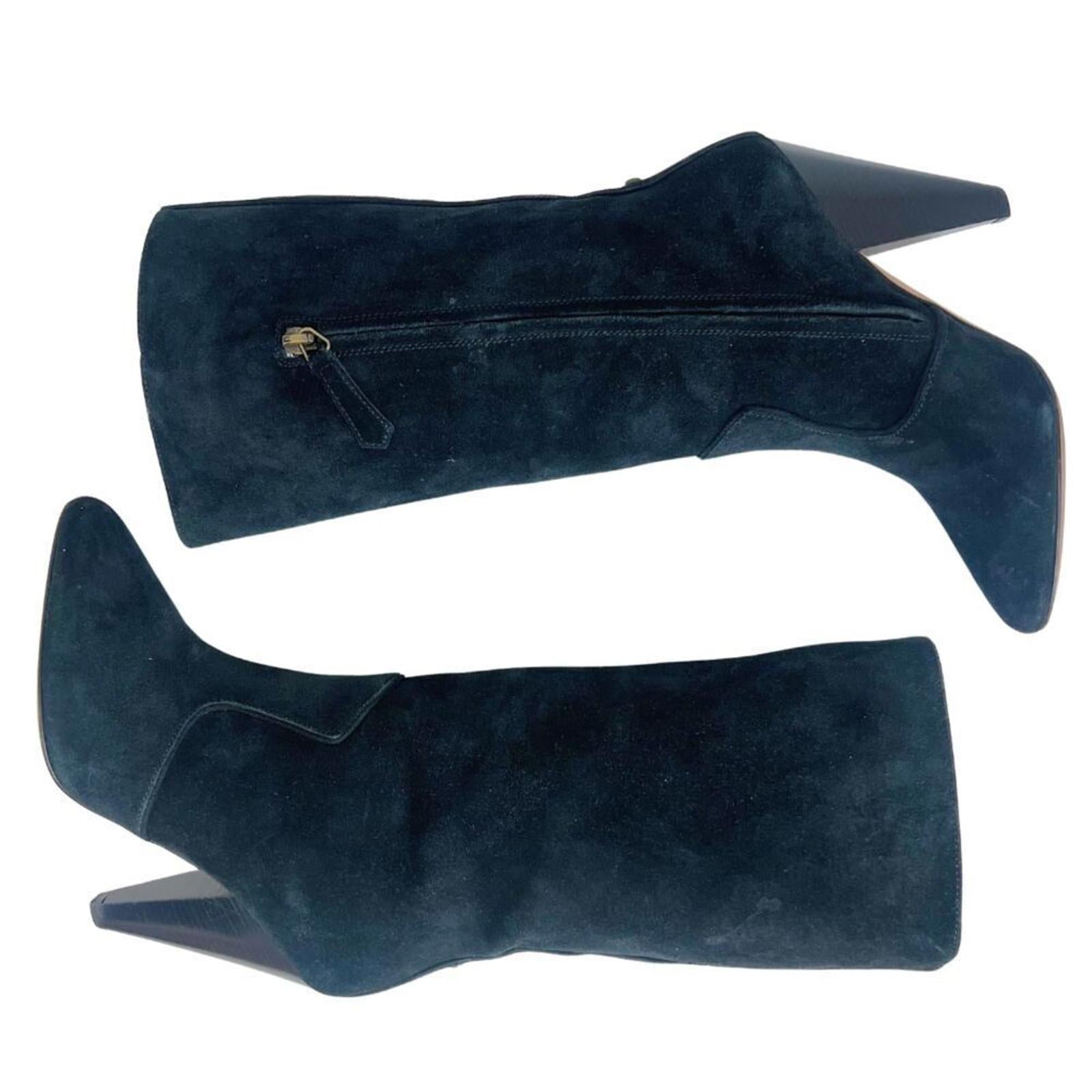 Veronica Beard Olivia Boots Black Suede Nuback Mid Calf Heeled Boots S by Hot Girl Secondhand