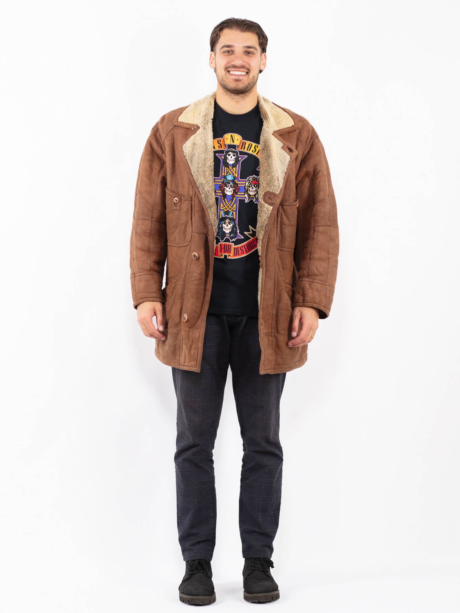 Vintage 90's Men Sheepskin Coat in Brown by Northern Grip