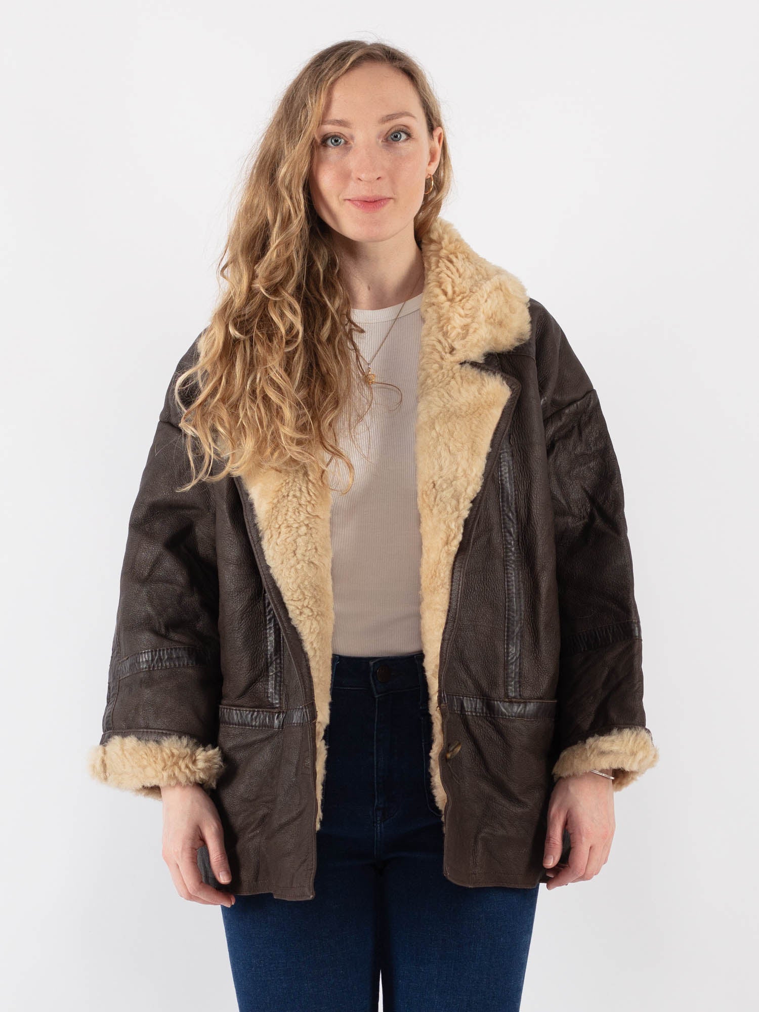 Vintage 90's Women Sheepskin Coat in Brown by Northern Grip