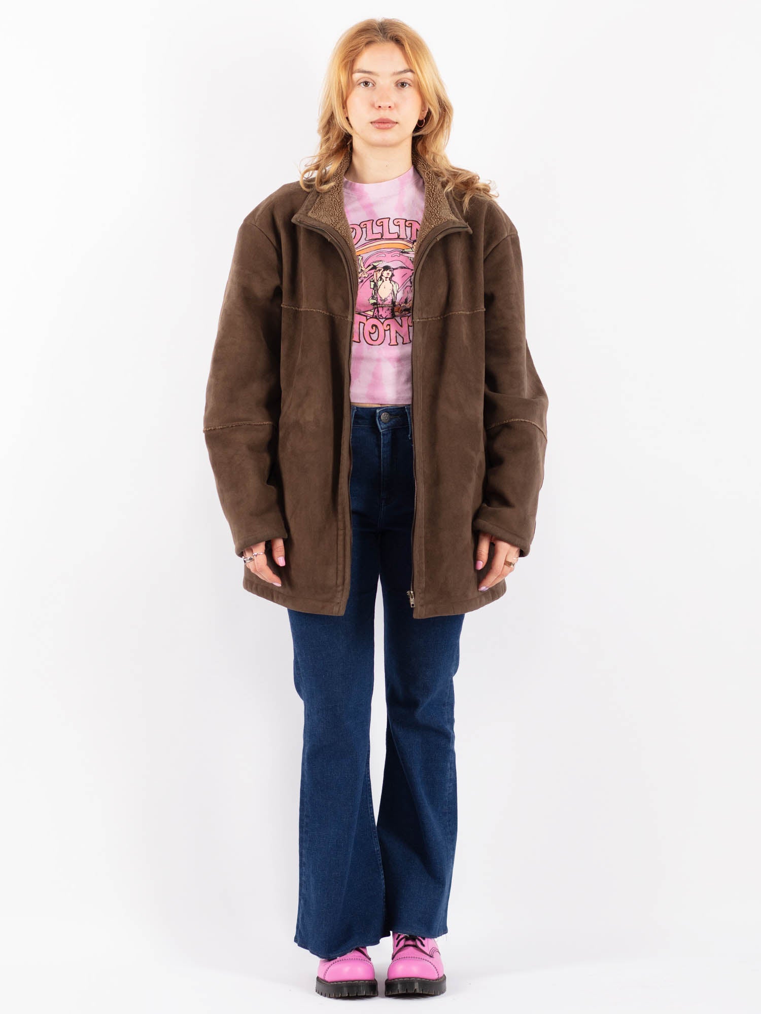 Vintage 00's Women Faux Sheepskin Coat in Brown by Northern Grip