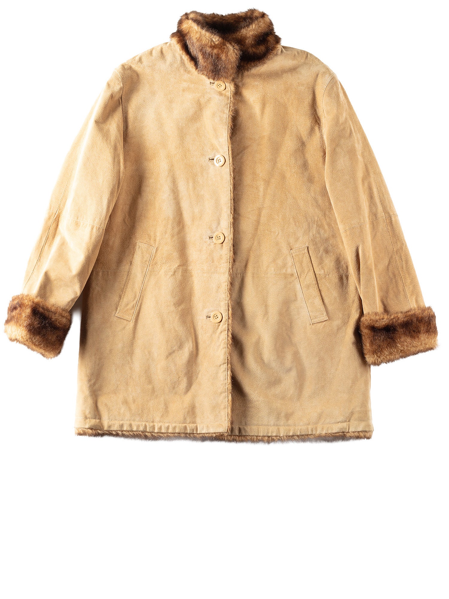 Vintage 90's Women Suede Coat in Beige by Northern Grip