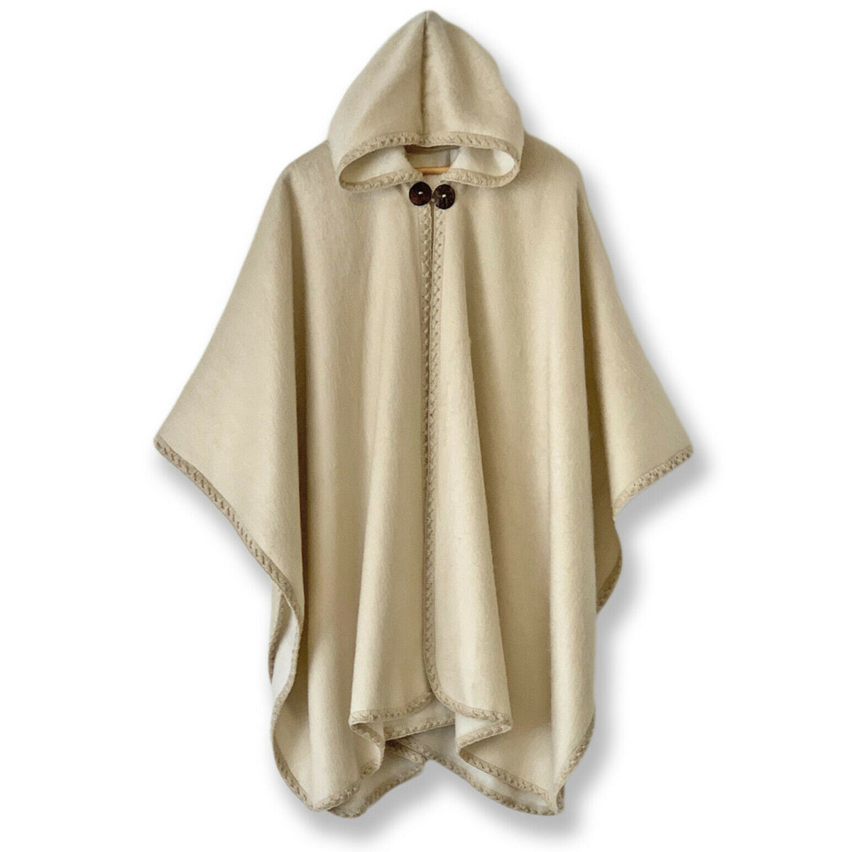 Patim - Lightweight Baby Alpaca Hooded Cape Poncho - Solid Ecru Cream by ECUALAMA