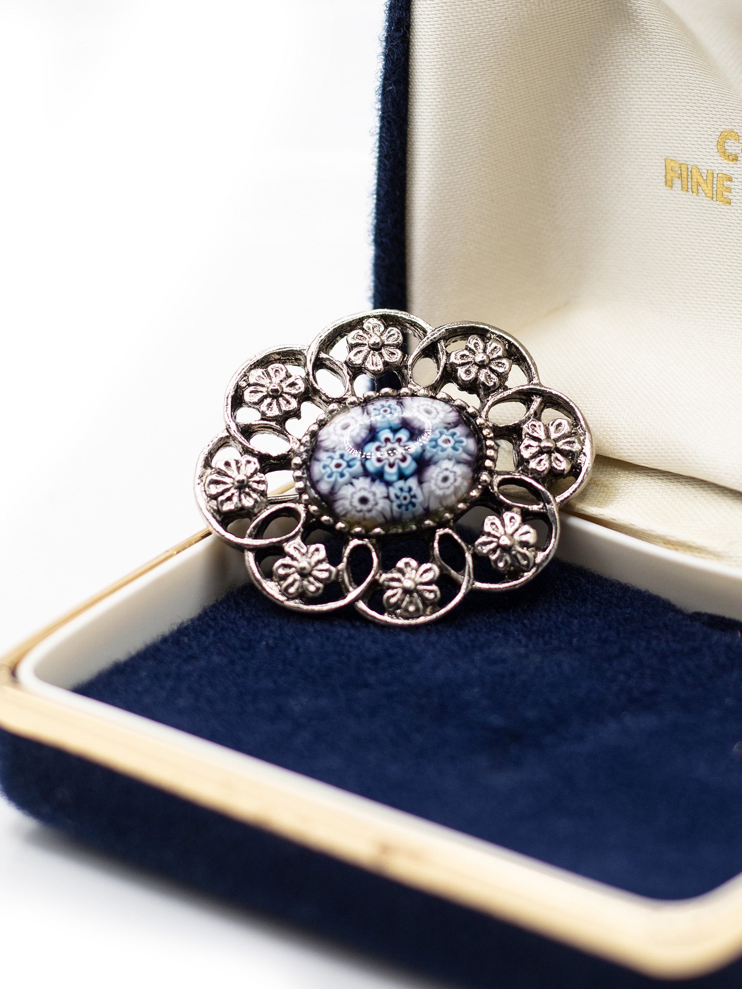 Vintage 50's Millefiori Glass Floral Brooch by Northern Grip