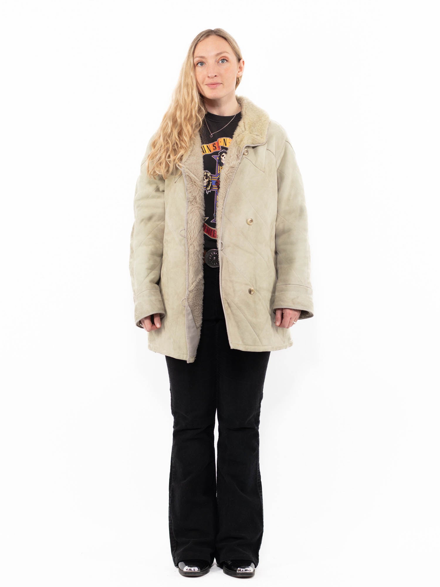 Vintage 90's Women Sheepskin Coat in Beige by Northern Grip