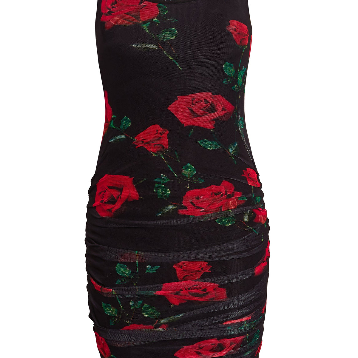 Vida Sleeveless Ruched Bodycon Dress in Red Rose Print By Sarvin by Sarvin