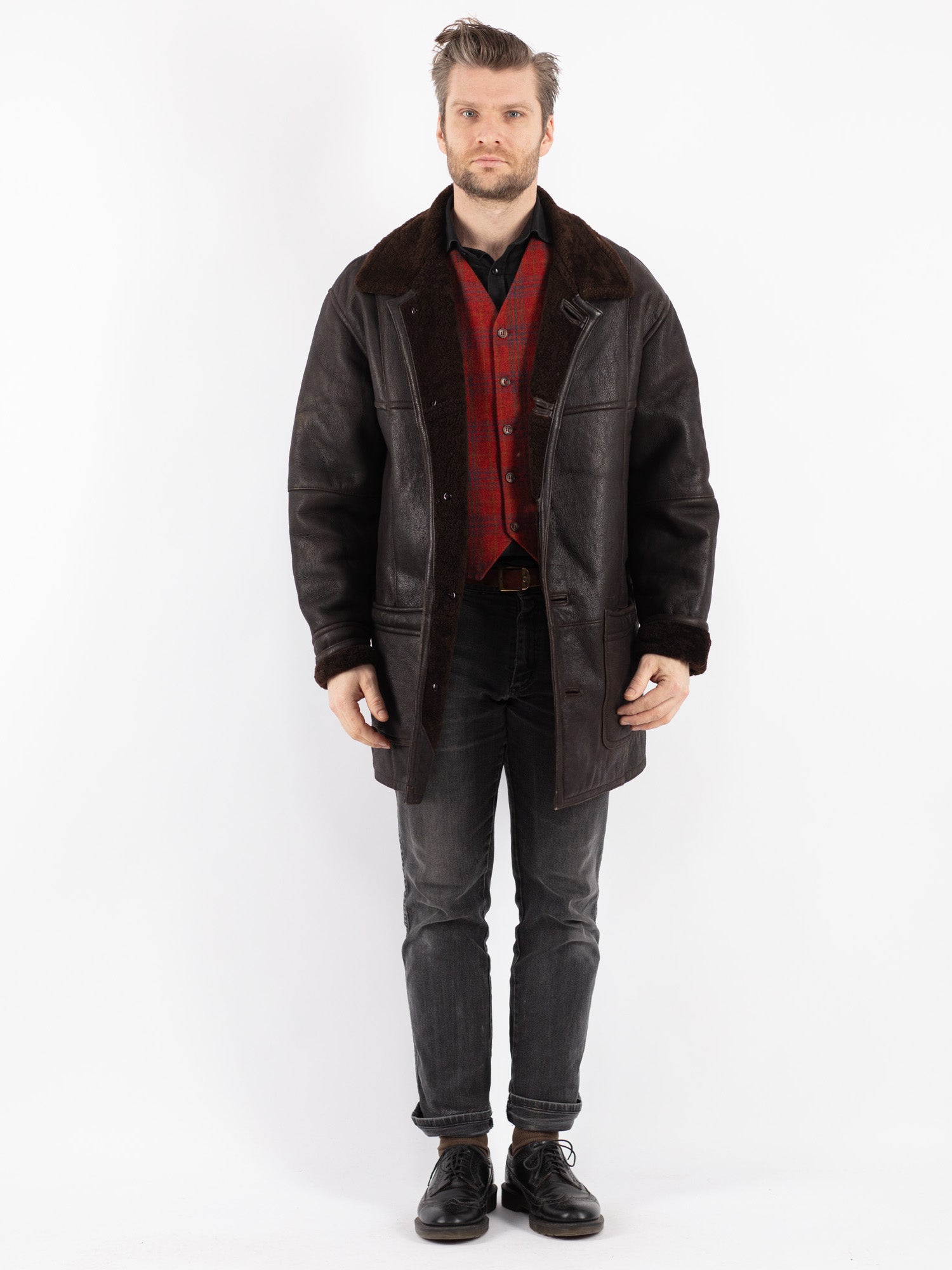 Vintage 90's Men Sheepskin Coat in Brown by Northern Grip