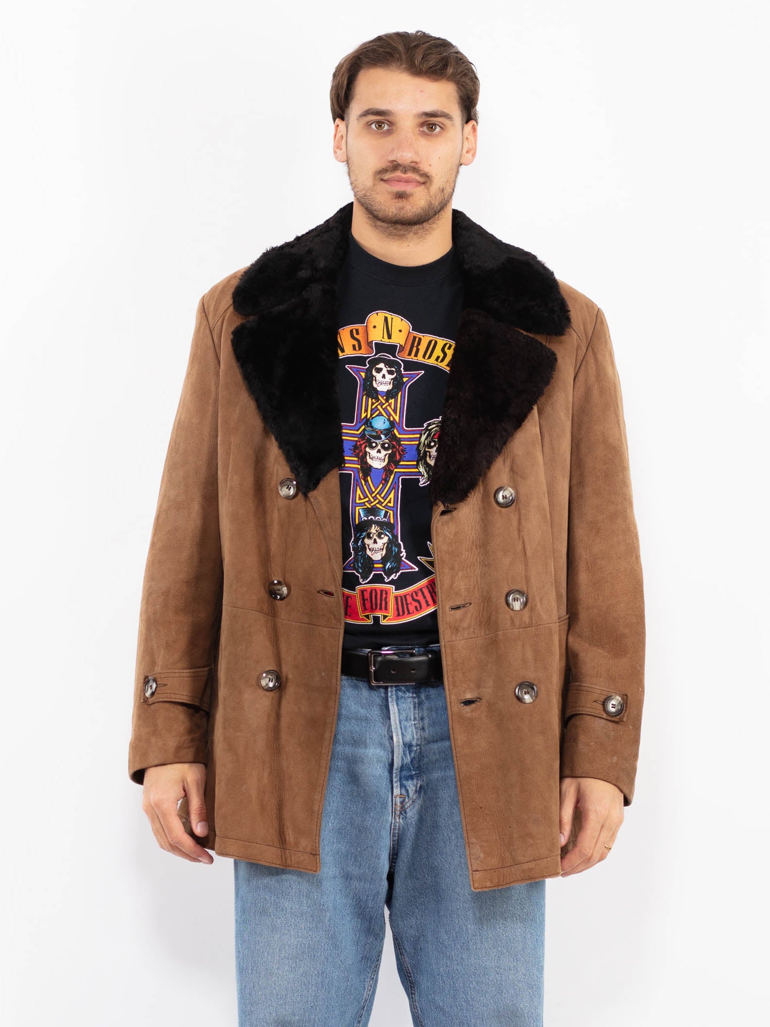 Vintage 70's Men Suede Sherpa Coat in Brown by Northern Grip