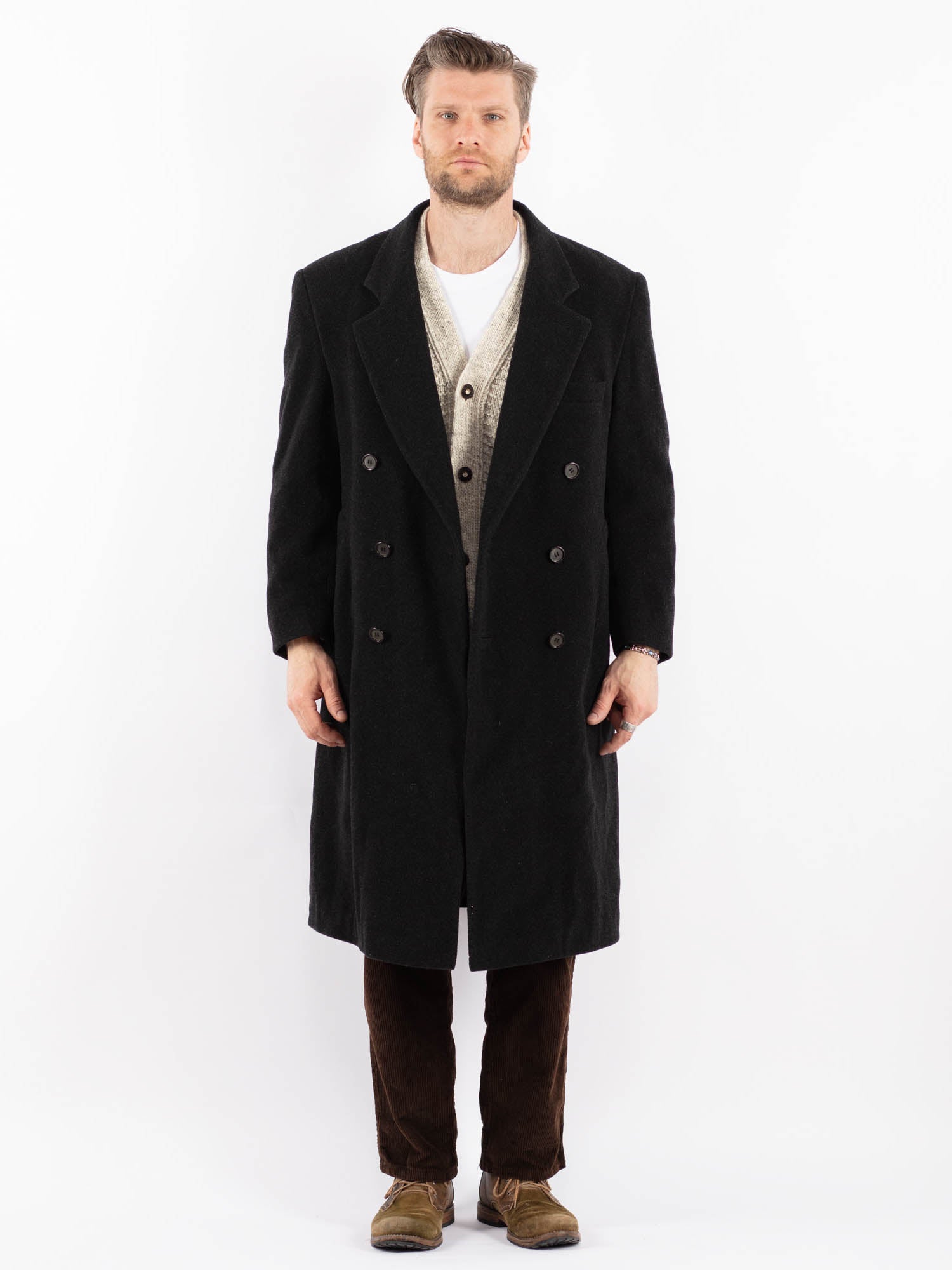 Vintage 90's Men Cashmere Wool Blend Coat in Gray by Northern Grip