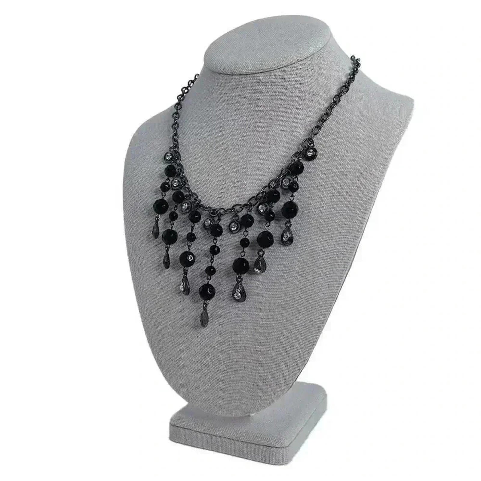Gunmetal Teardrop Necklace Black Beads Rhinestones Bohemian Chic by Hot Girl Secondhand