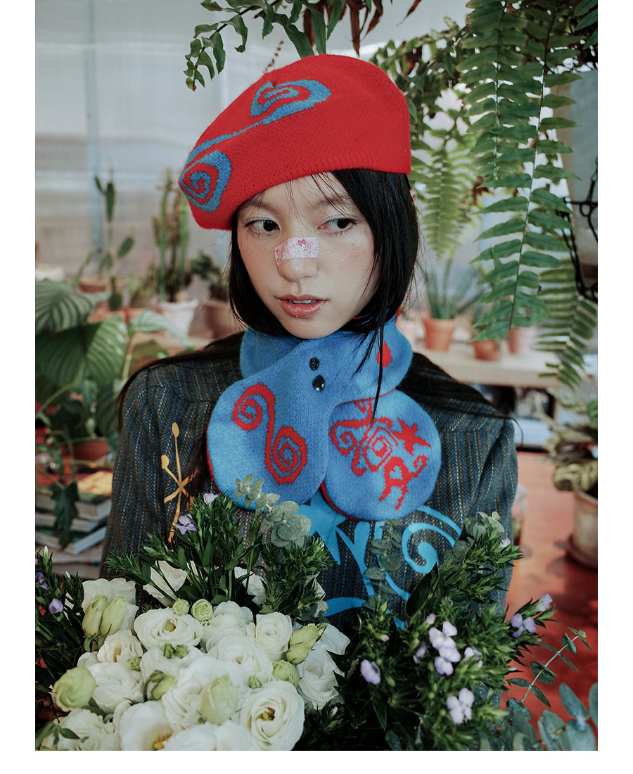 Retro Polka Knit Scarf & Beret Set - UnsocialNight by Land Decora