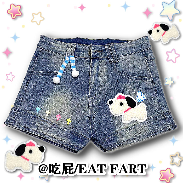 Y2K Furry Puppy Denim Shorts - Hot Girl Style - Eat Fart by Land Decora