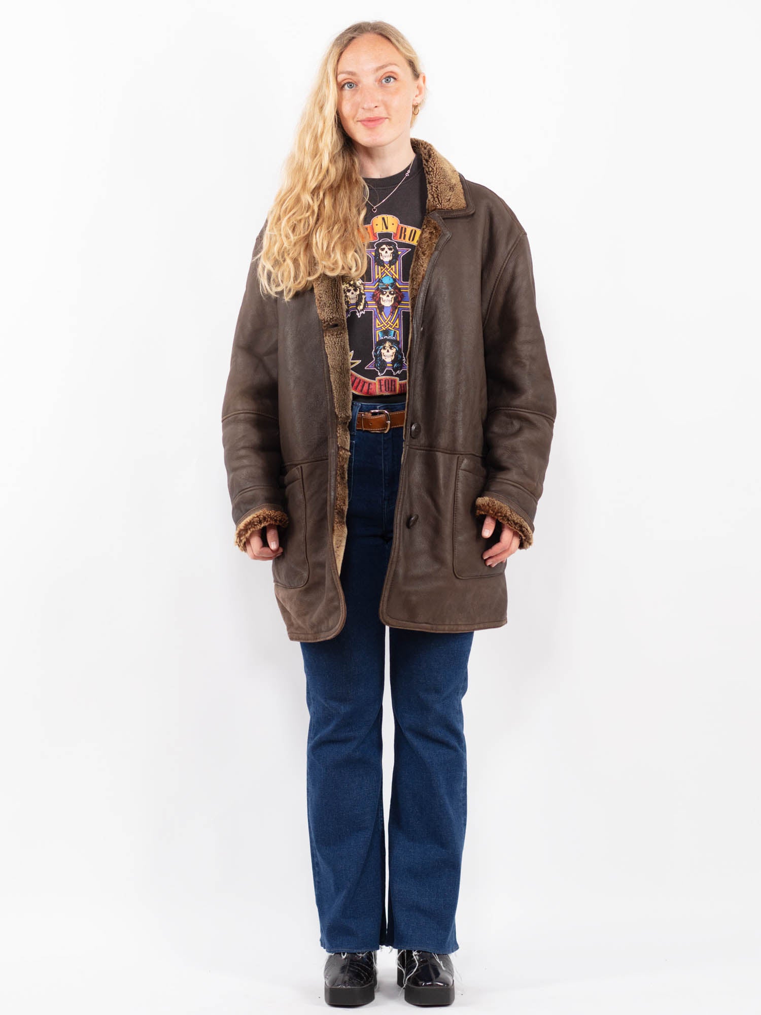 Vintage 90's Women Sheepskin Coat in Brown by Northern Grip