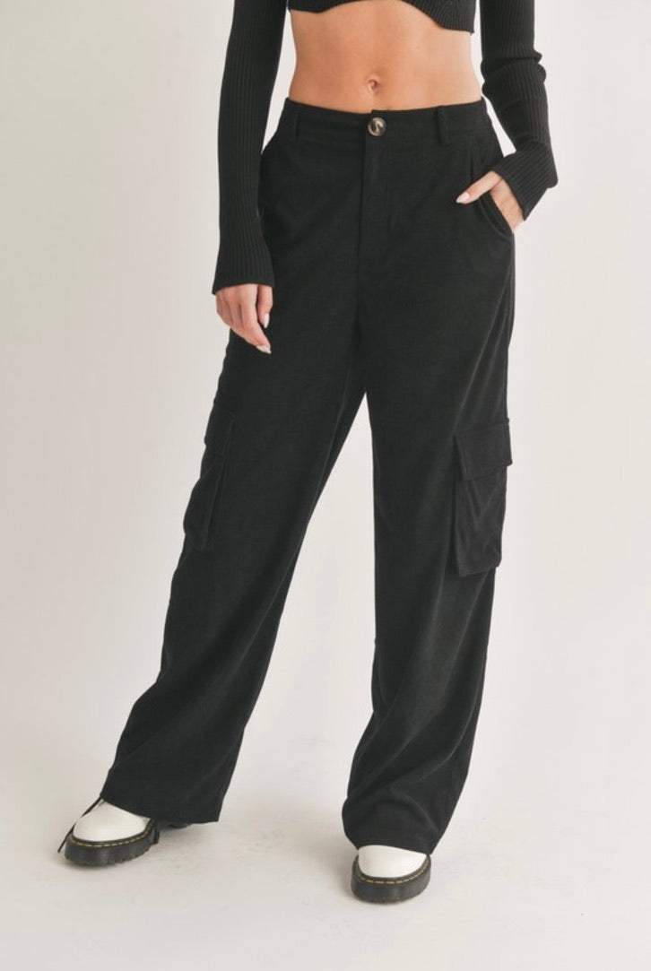 Corduroy Cargo Pants in Black by Sierra Deene