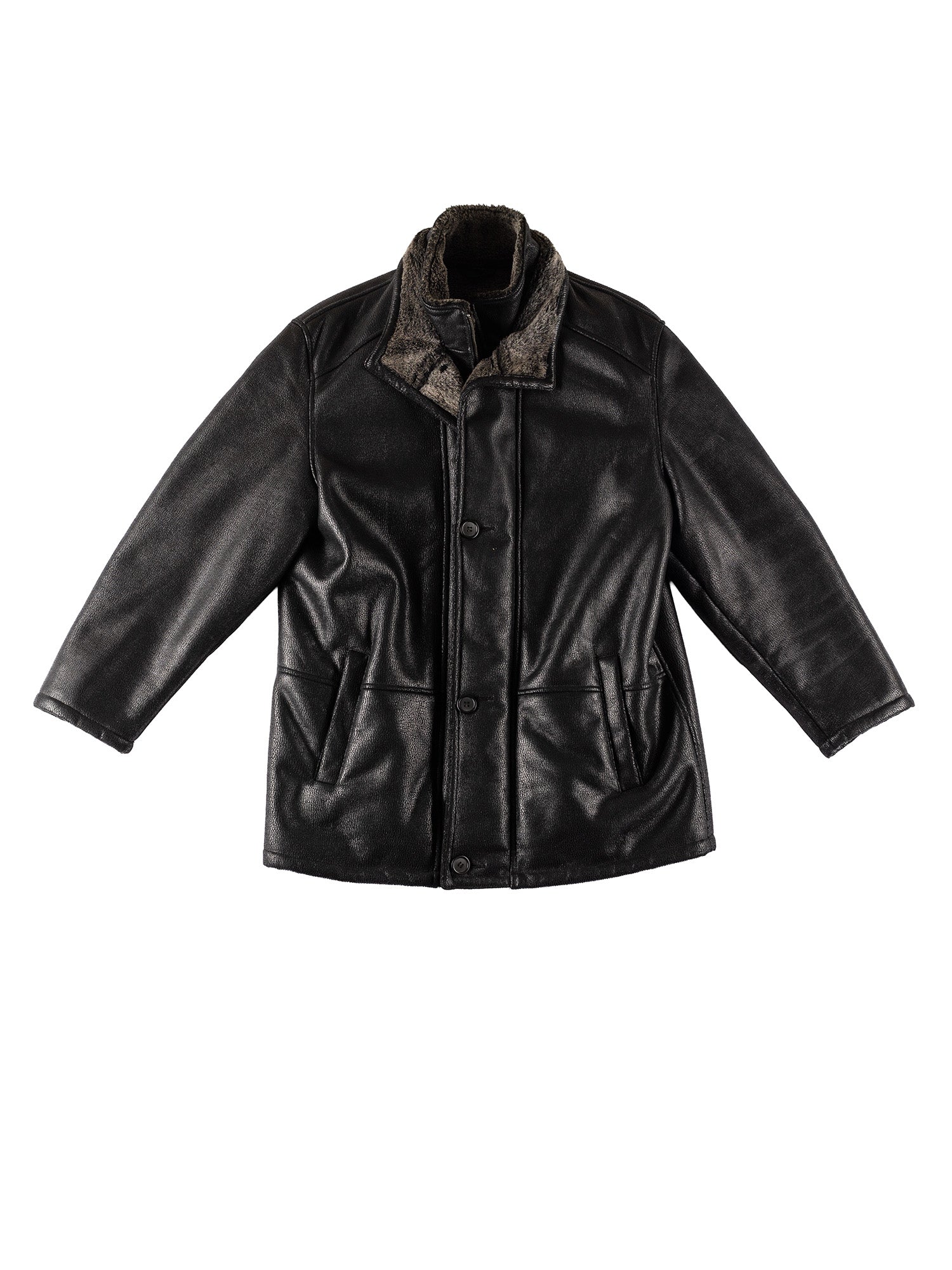Vintage 80's Men Faux Sheepskin Coat in Black by Northern Grip