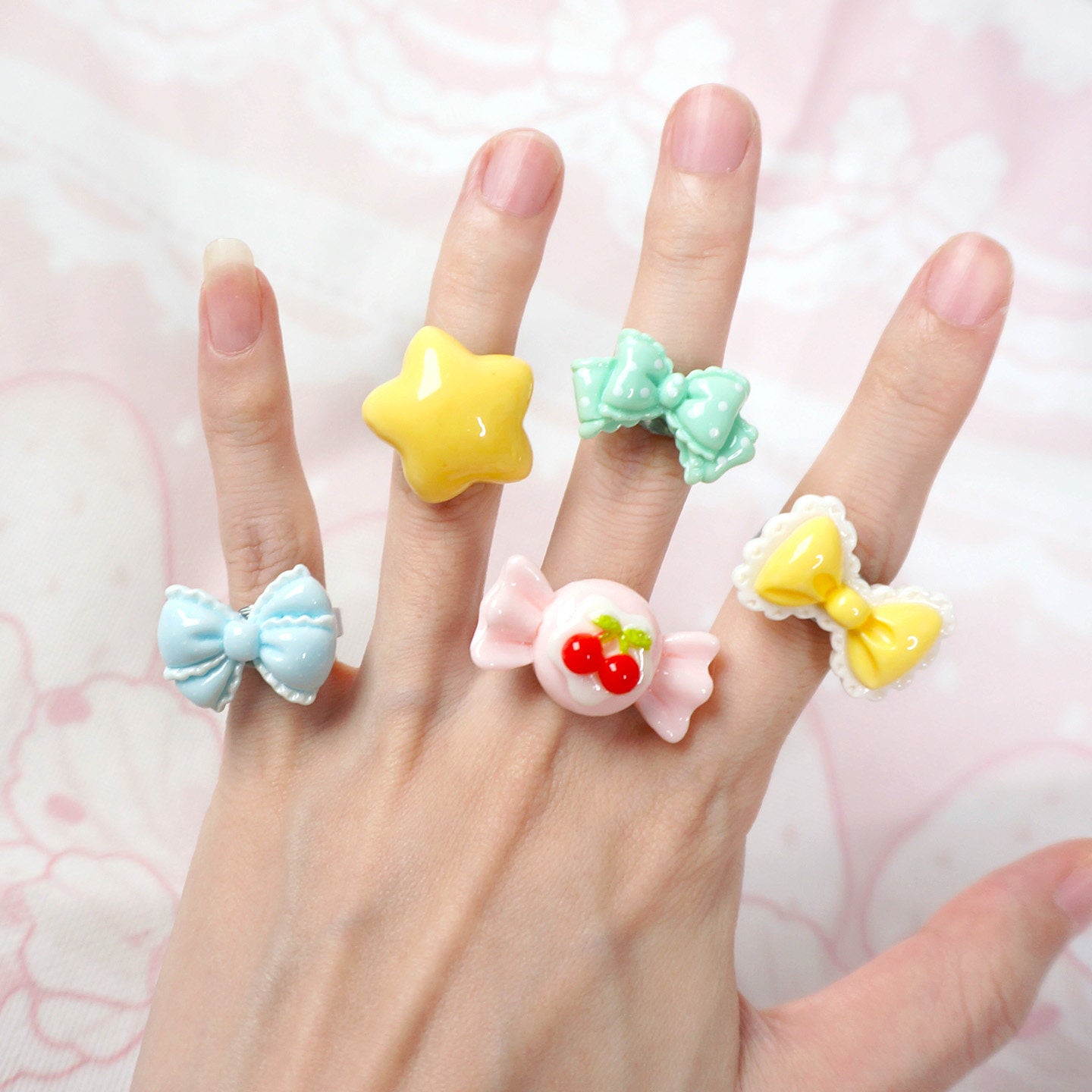 Kawaii Candy Bow Ring Set 10PCS - Maojiang by Land Decora