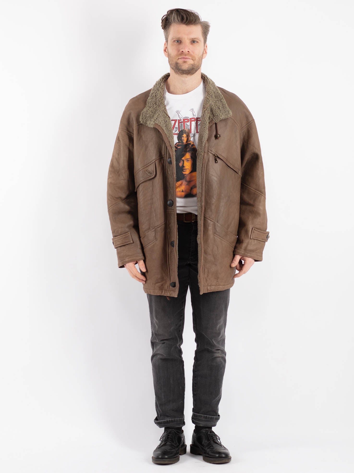 Vintage 90's Men Sheepskin Coat in Brown by Northern Grip