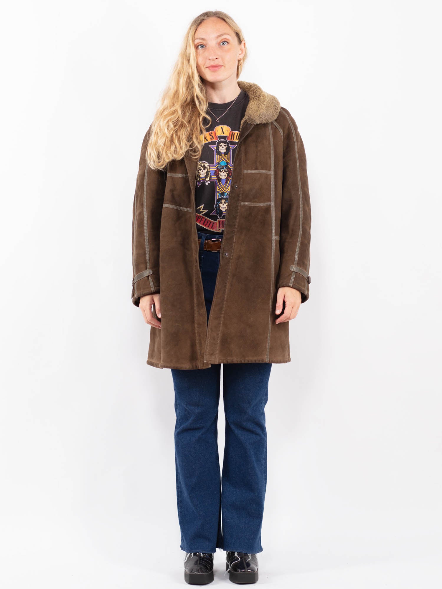 Vintage 80's Women Sheepskin Coat in Brown by Northern Grip