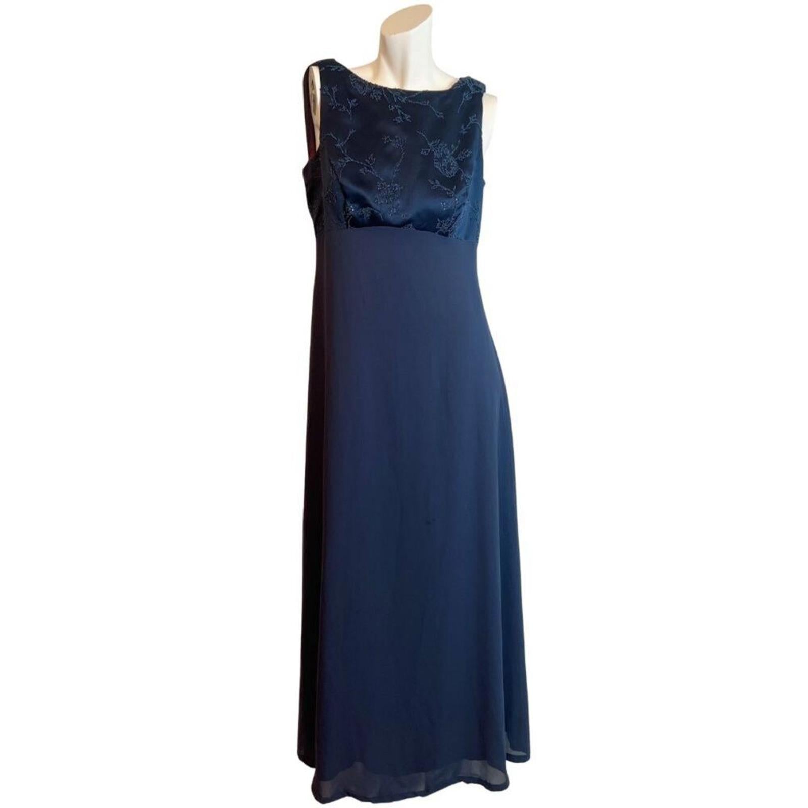 Vintage 90s Rhapsody Navy Blue Beaded Evening Gown Whimsigoth Women's by Hot Girl Secondhand