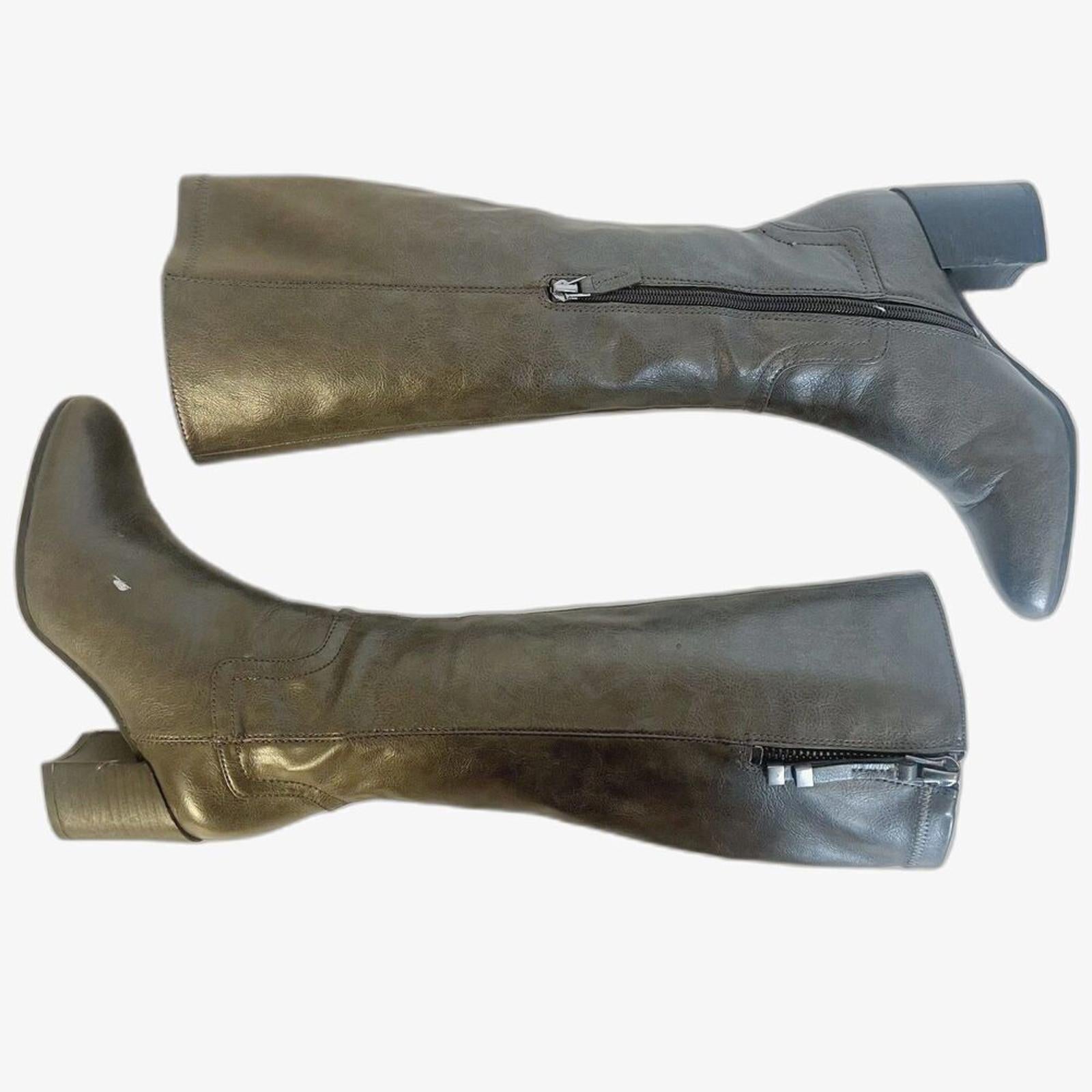 Franco Sarto Nostalgia Grey Leather Knee High Boots Riding Boots Women by Hot Girl Secondhand