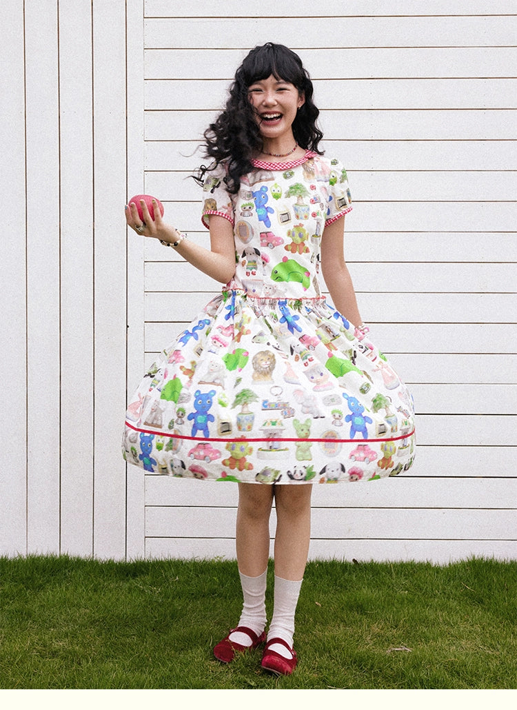 Kawaii Print Cute Dress Cotton Lined - Chemical Girl by Land Decora