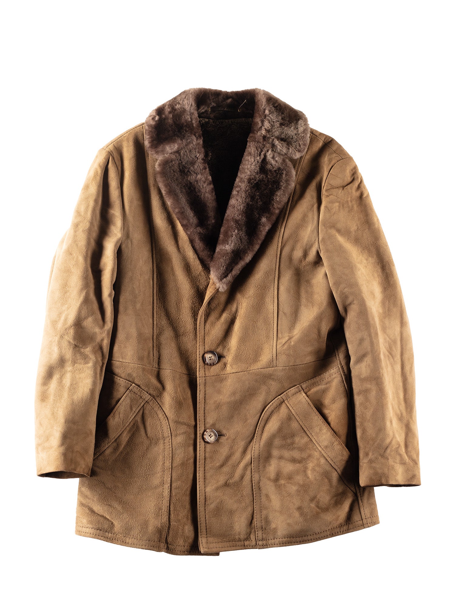Vintage 80's Men Faux Sheepskin Coat in Beige by Northern Grip