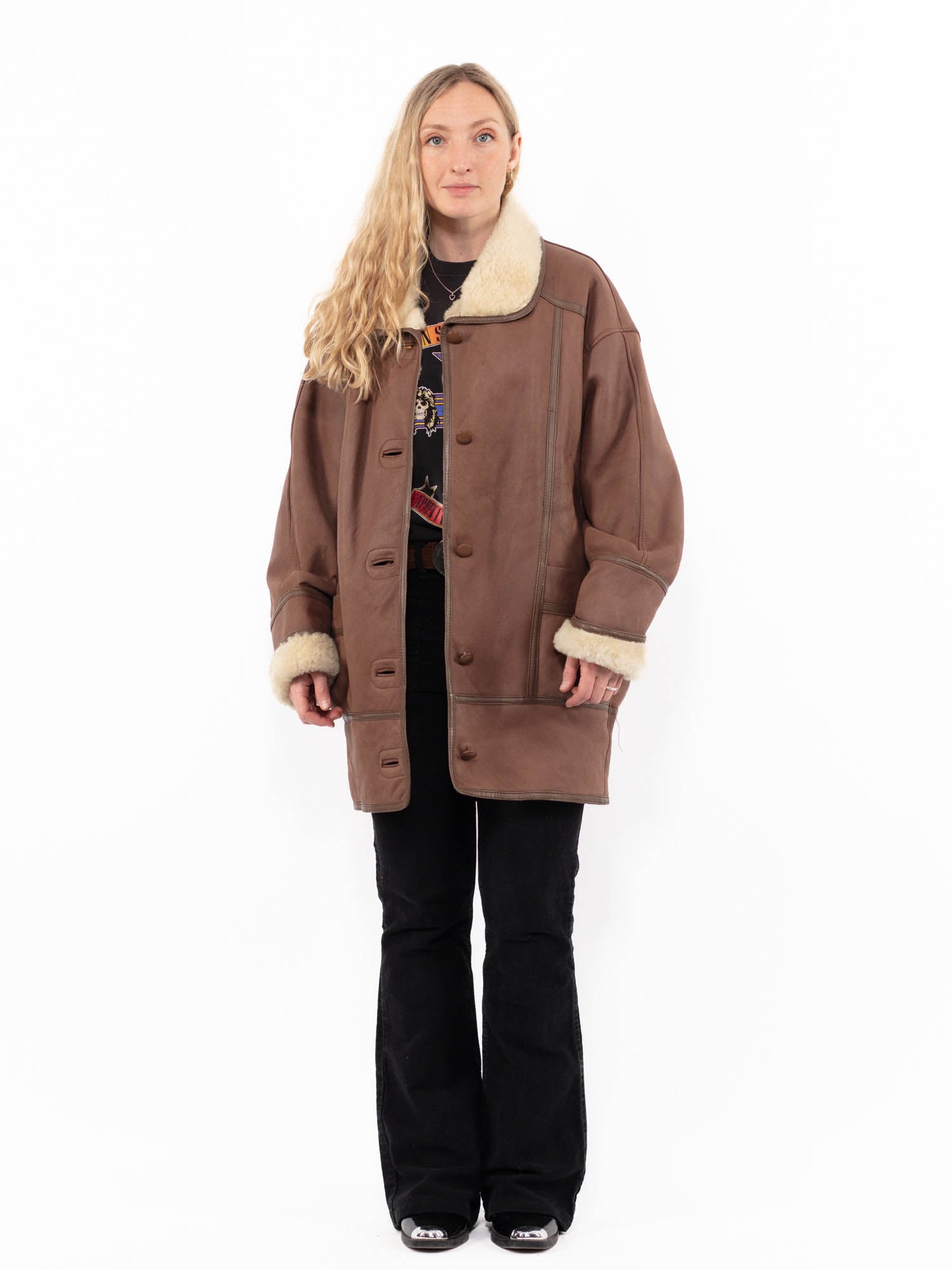 Vintage 90's Women Sheepskin Coat in Brown by Northern Grip