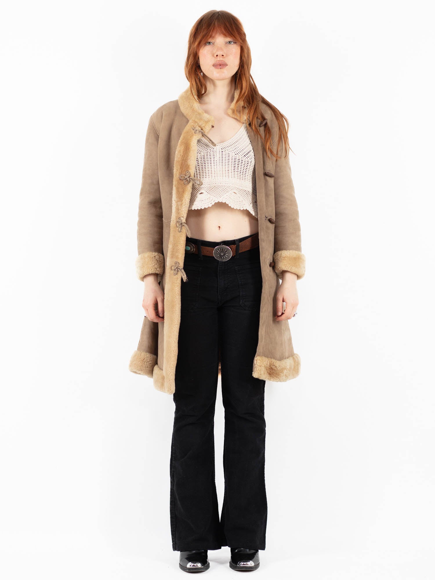 Vintage 70's Women Sheepskin Shearling Coat in Beige by Northern Grip