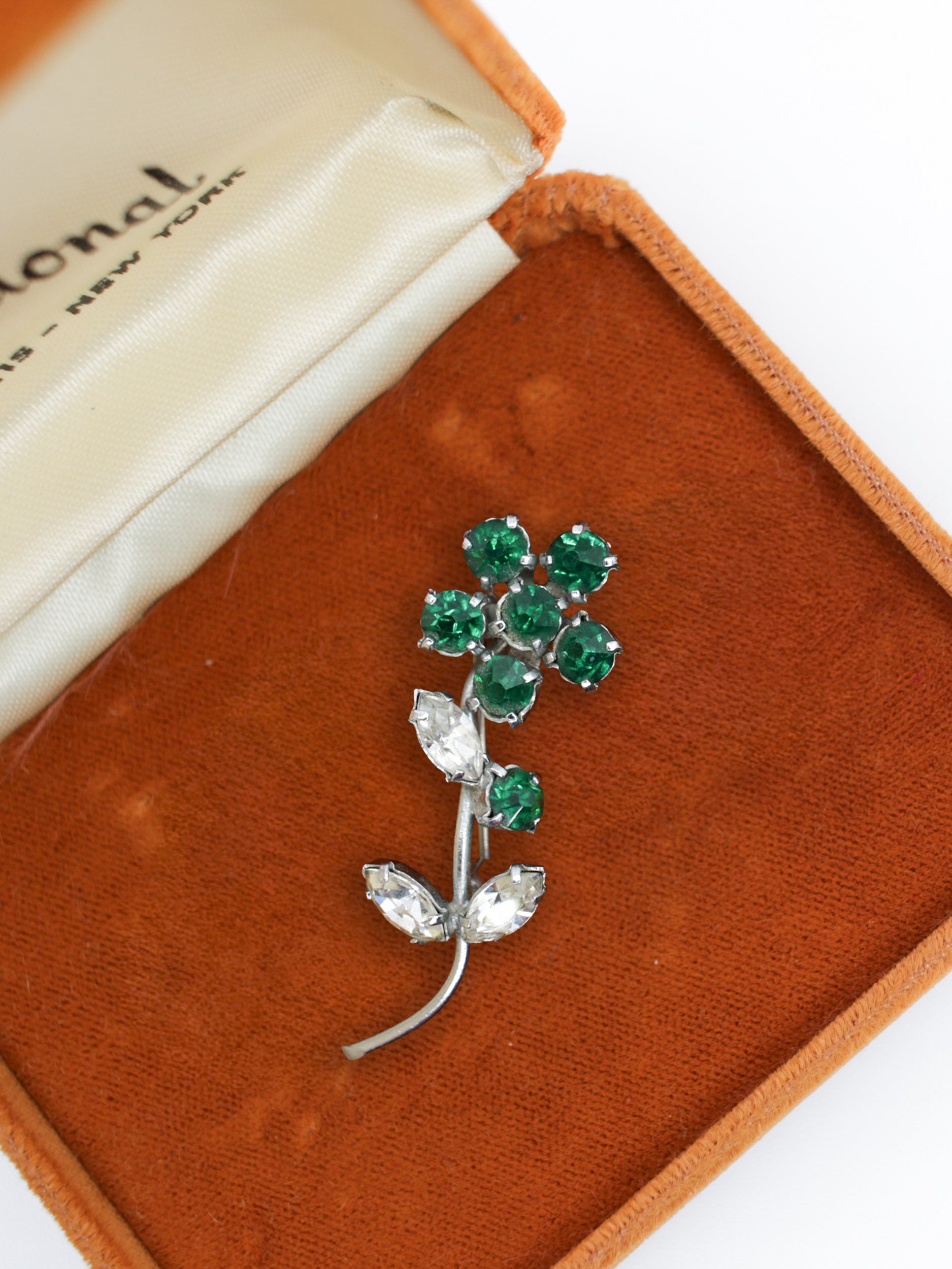 Mid Century Green Crystal Flower Brooch by Northern Grip