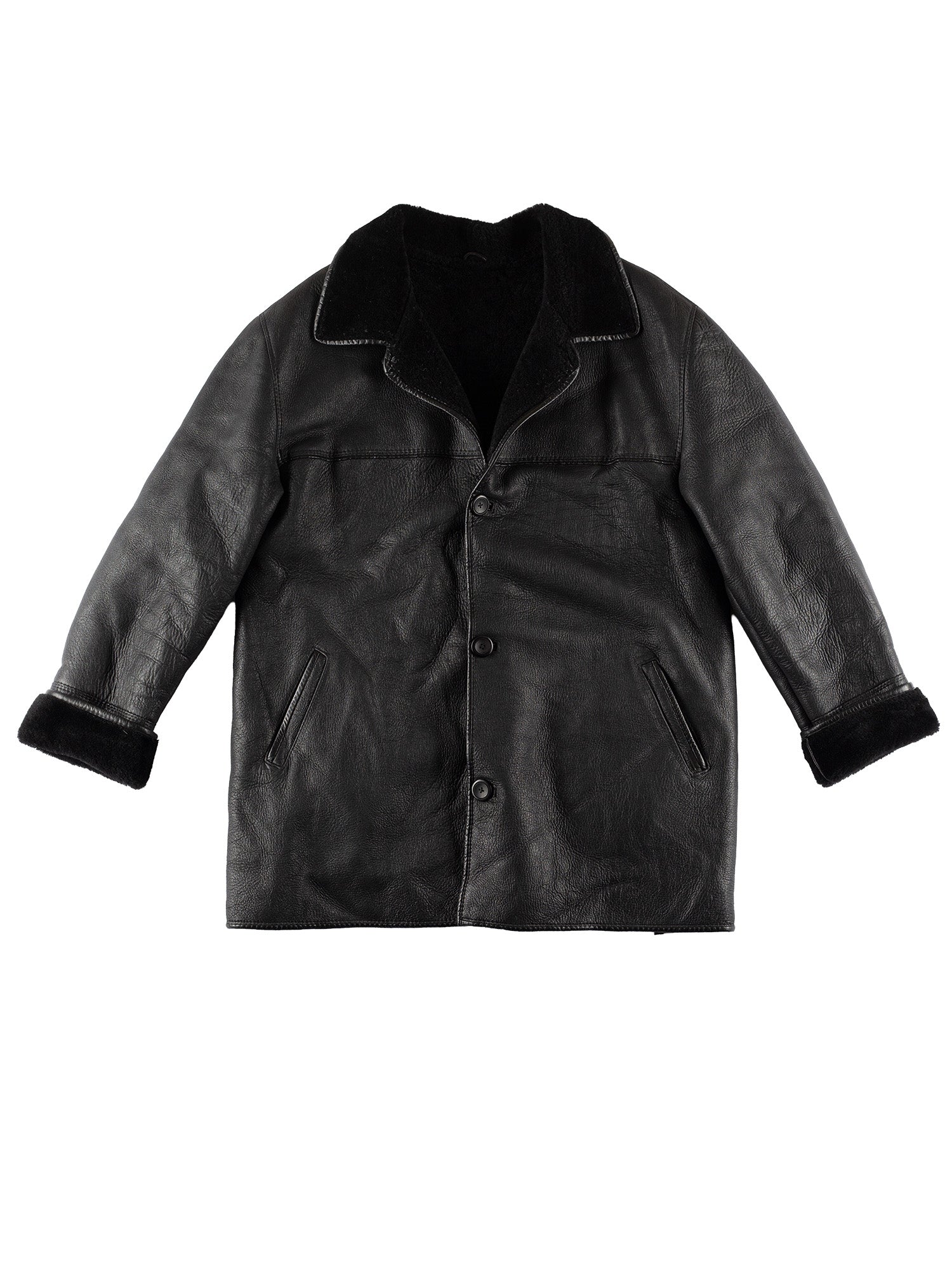 Vintage 80's Men Sheepskin Coat in Black by Northern Grip