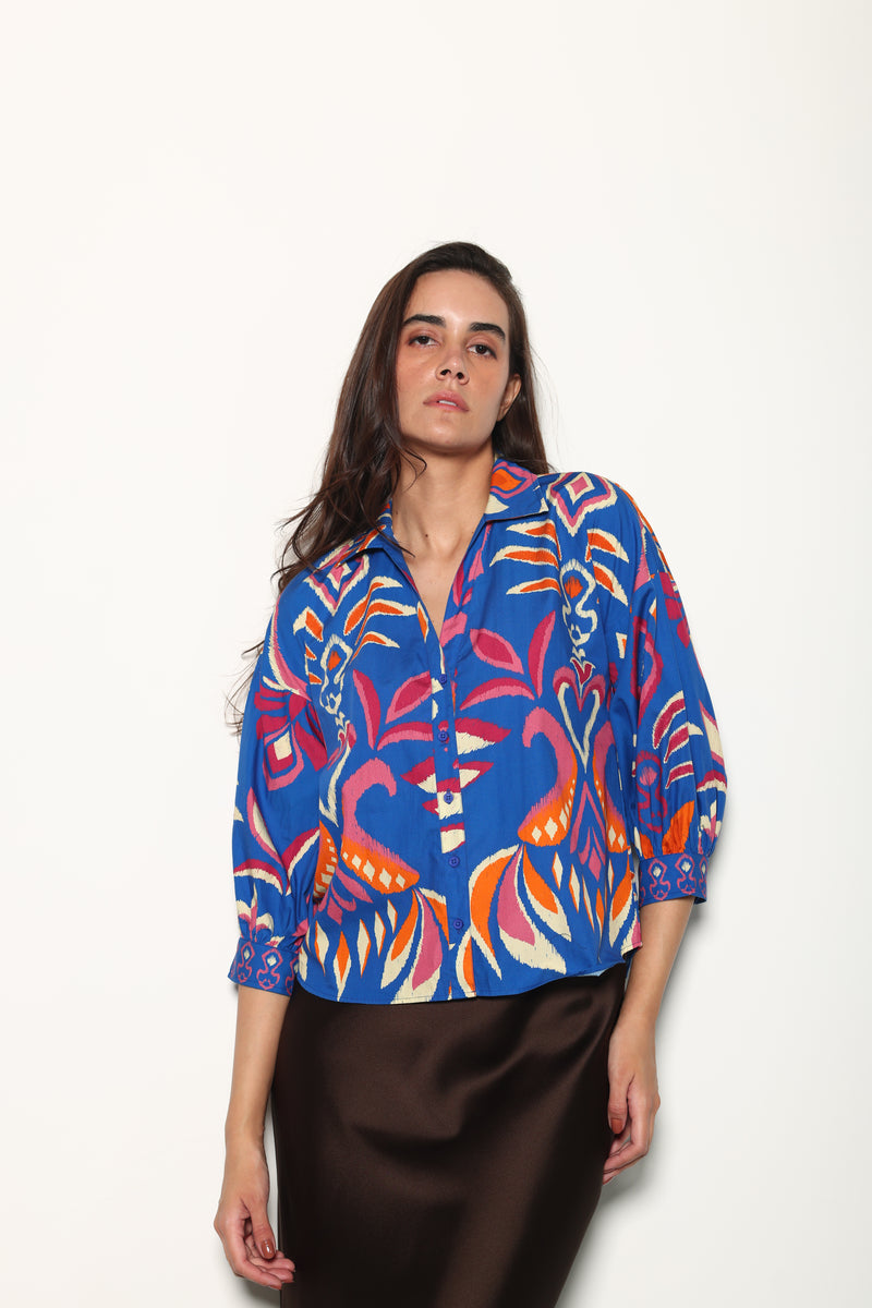COBALT IKAT ELSA TOP by Maude Vivante