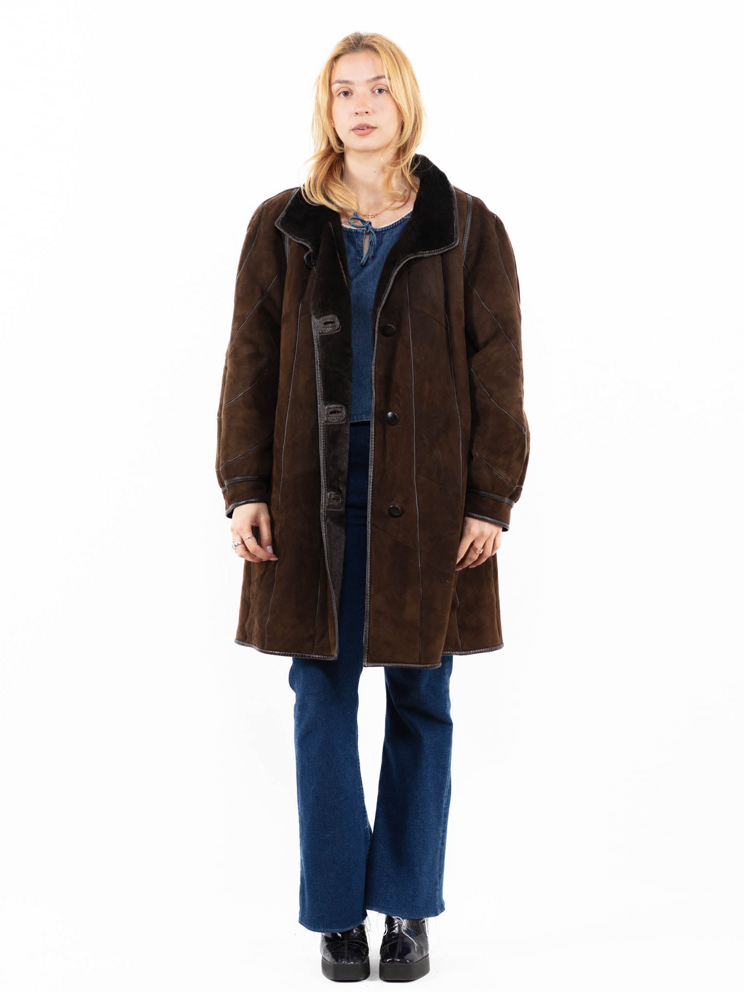 Vintage 90's Women Sheepskin Coat in Brown by Northern Grip