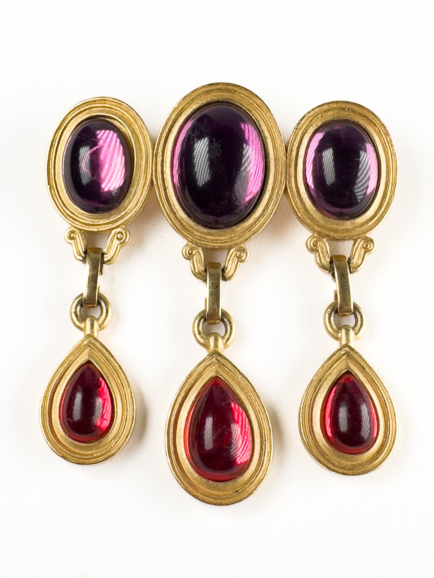 Vintage Monet Dangle Brooch With Red & Purple Glass Cabochons by Northern Grip