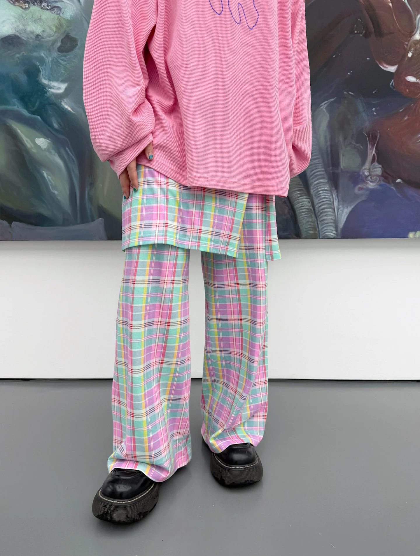 Kawaii Plaid Wide-Leg Pants - BunnyBunnyGun by Land Decora