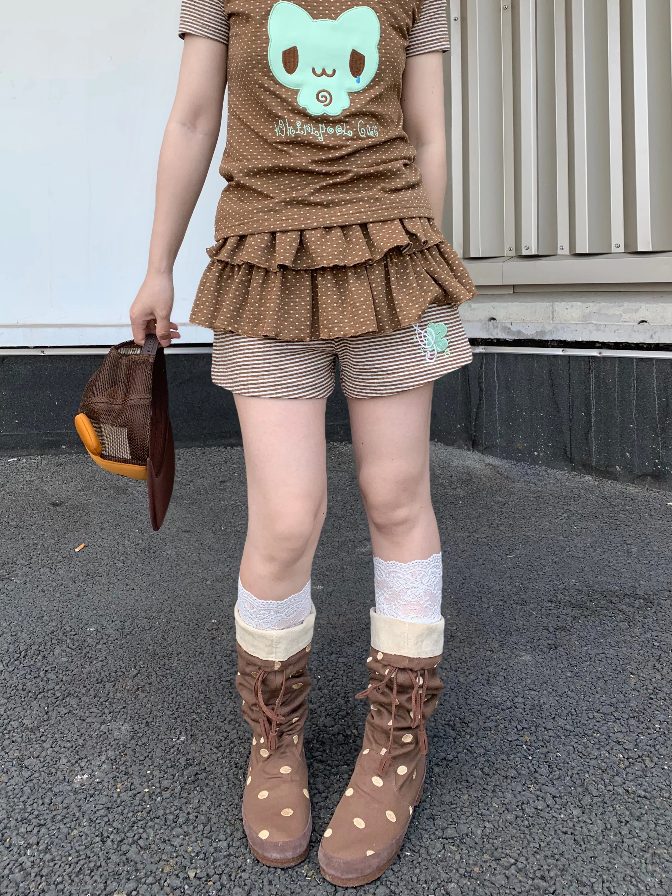 Kawaii Polka Dot Embroidered Skort - CokoStore by Land Decora
